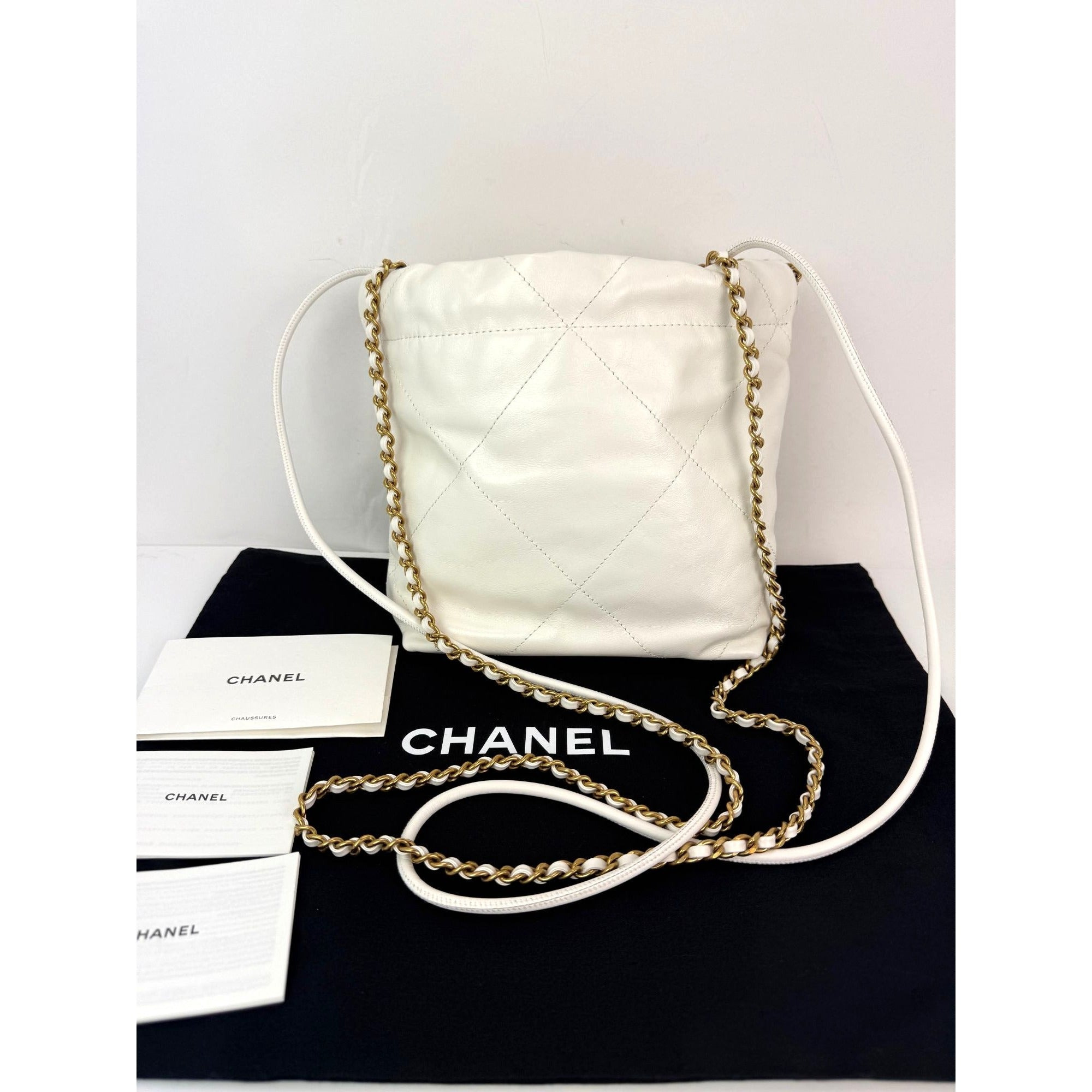Chanel 22 Mini Shiny Calfskin Quilted White Crossbody Hand Bag - 2
