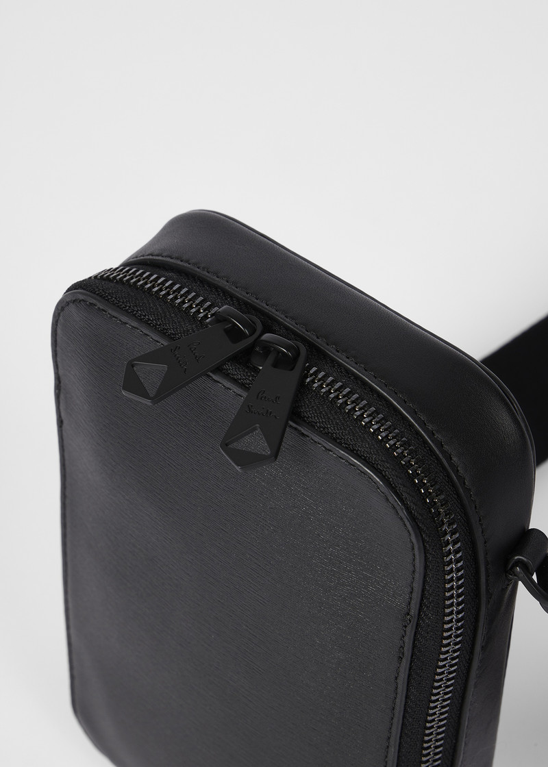 Black Straw-Grain Embossed Leather Flight Bag 8