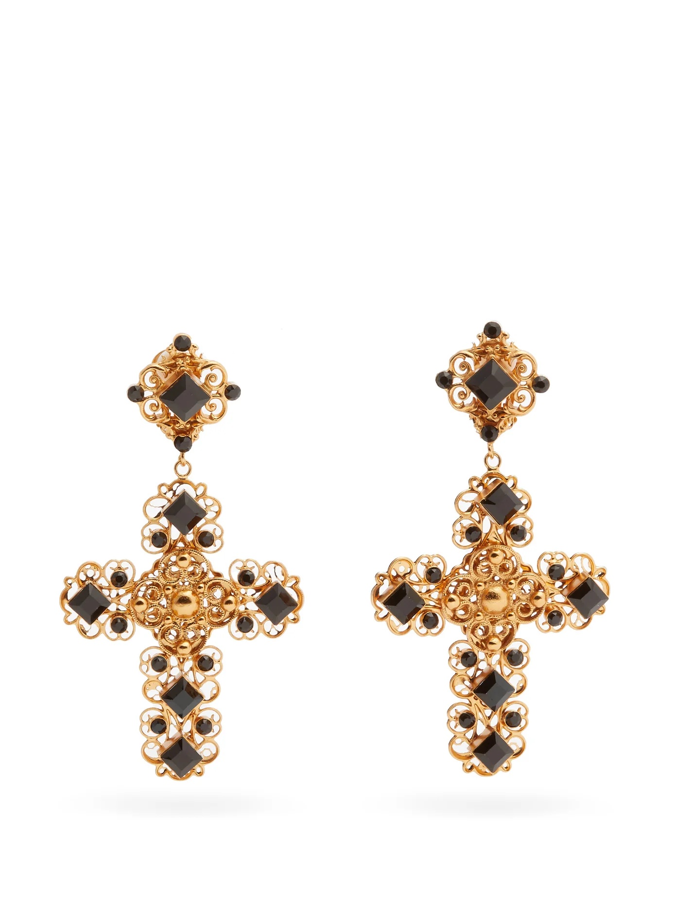 Beaded crystal-embellished cross-pendant earrings - 1