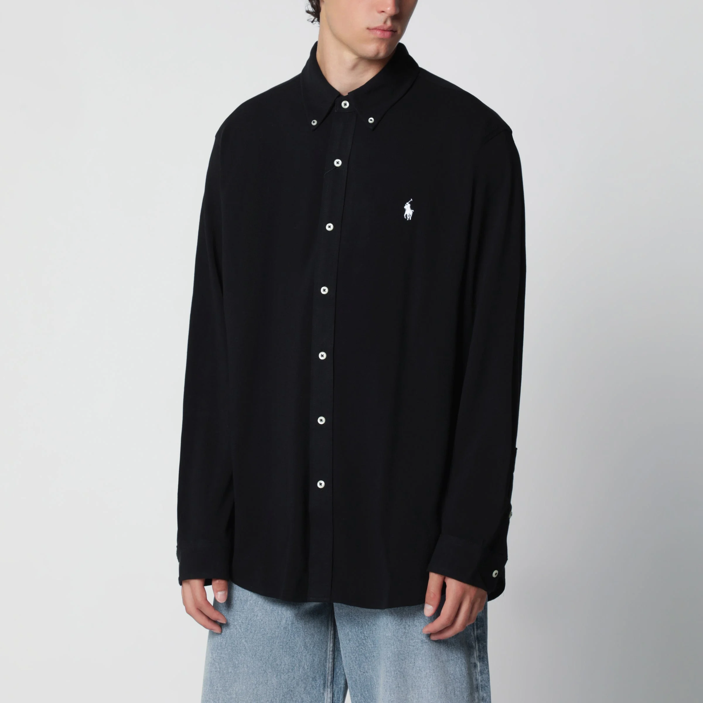 Black featherweight mesh shirt - 1