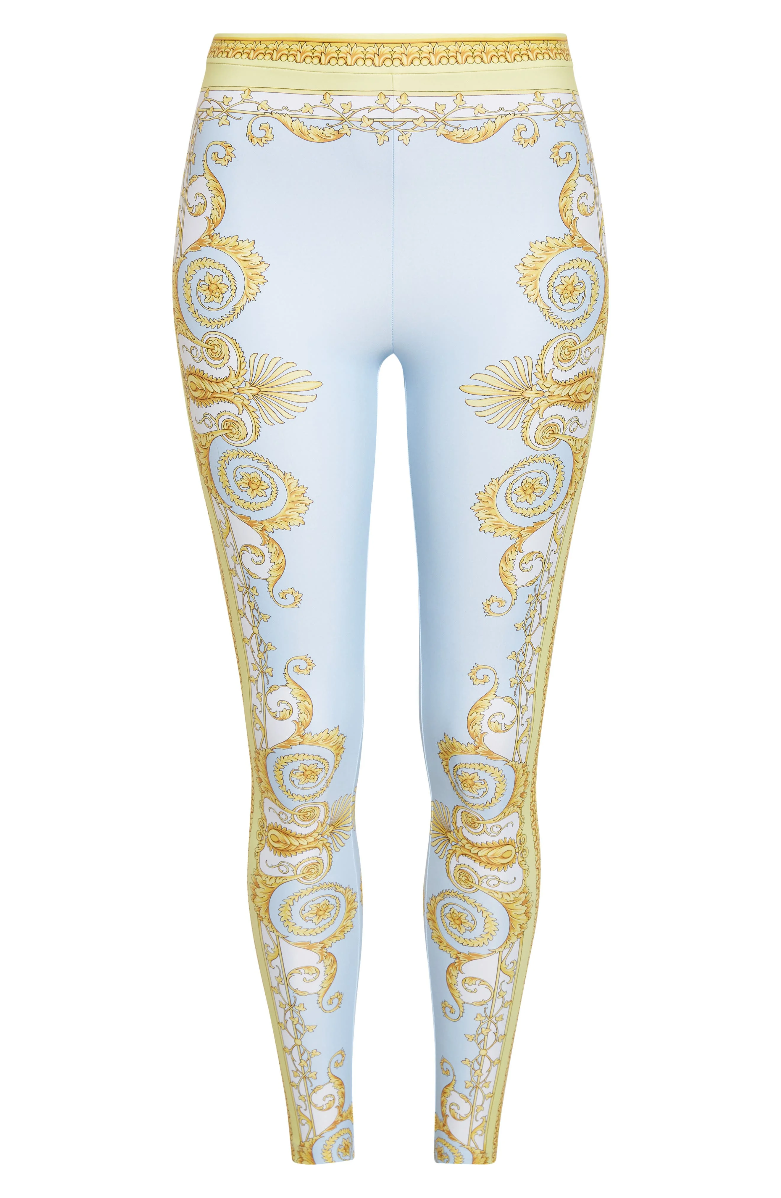 Versace Barocco Print Leggings in Pale Yellow Pastel Blue at Nordstrom - 1