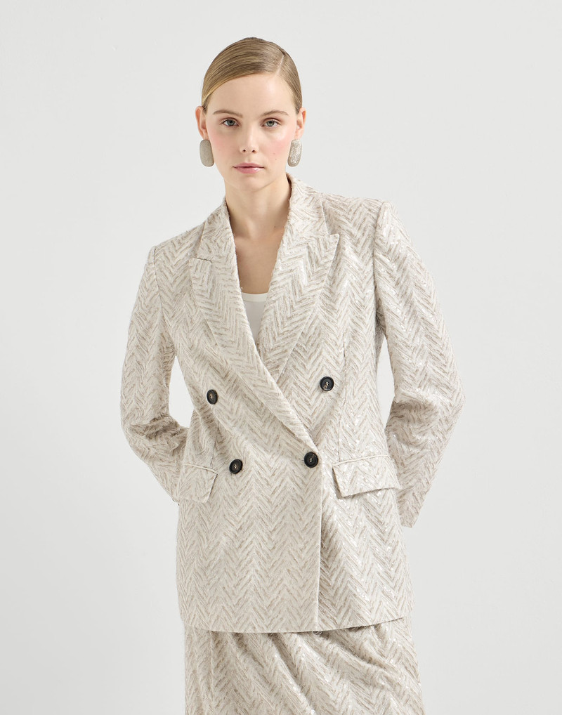 Dazzling maxi chevron embroidery blazer in linen 2