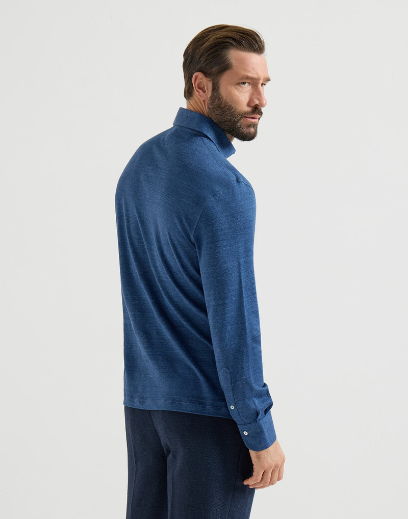 Linen and cotton mélange jersey long sleeve polo with shirt-style collar 3
