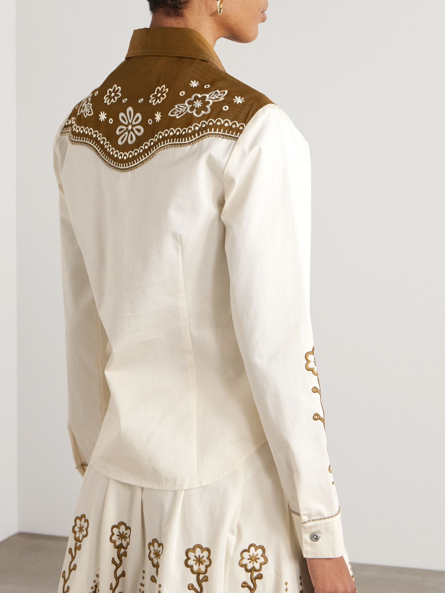 Rodeo embroidered cotton-drill shirt Cream - 4