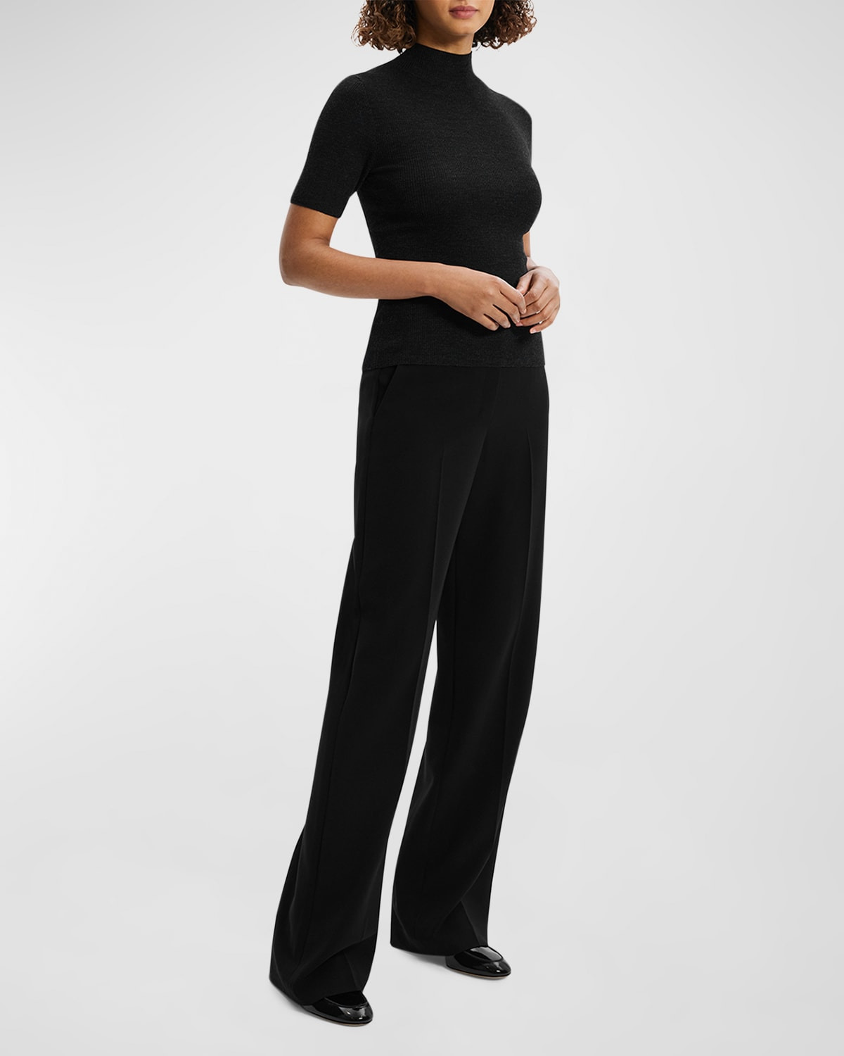 Leenda Regal Merino Wool Short-Sleeve Mock-Neck Top - 2