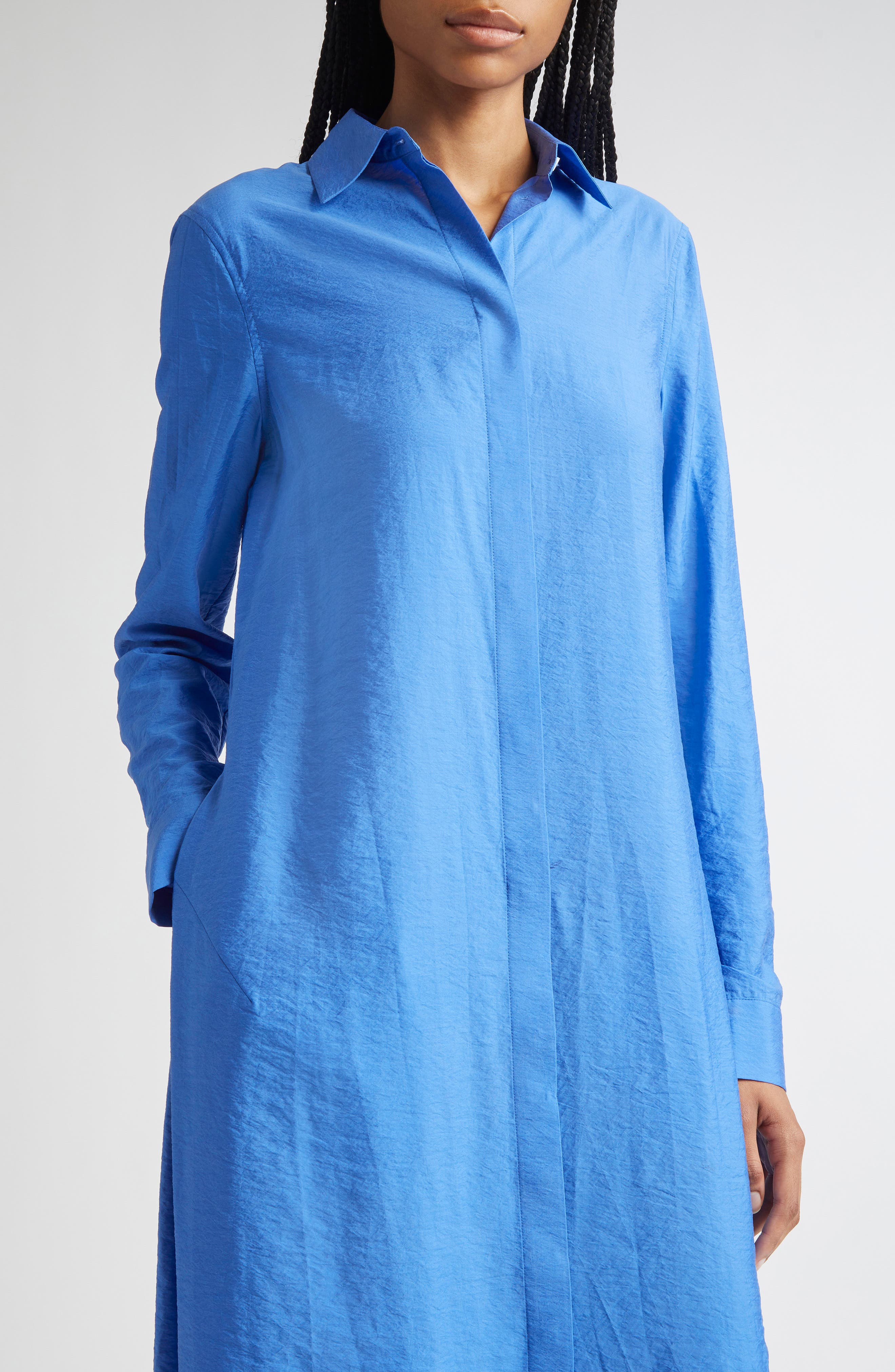 TOTEME Parachute Long Sleeve Silk Blend Maxi Shirtdress in Cobalt at Nordstrom - 4