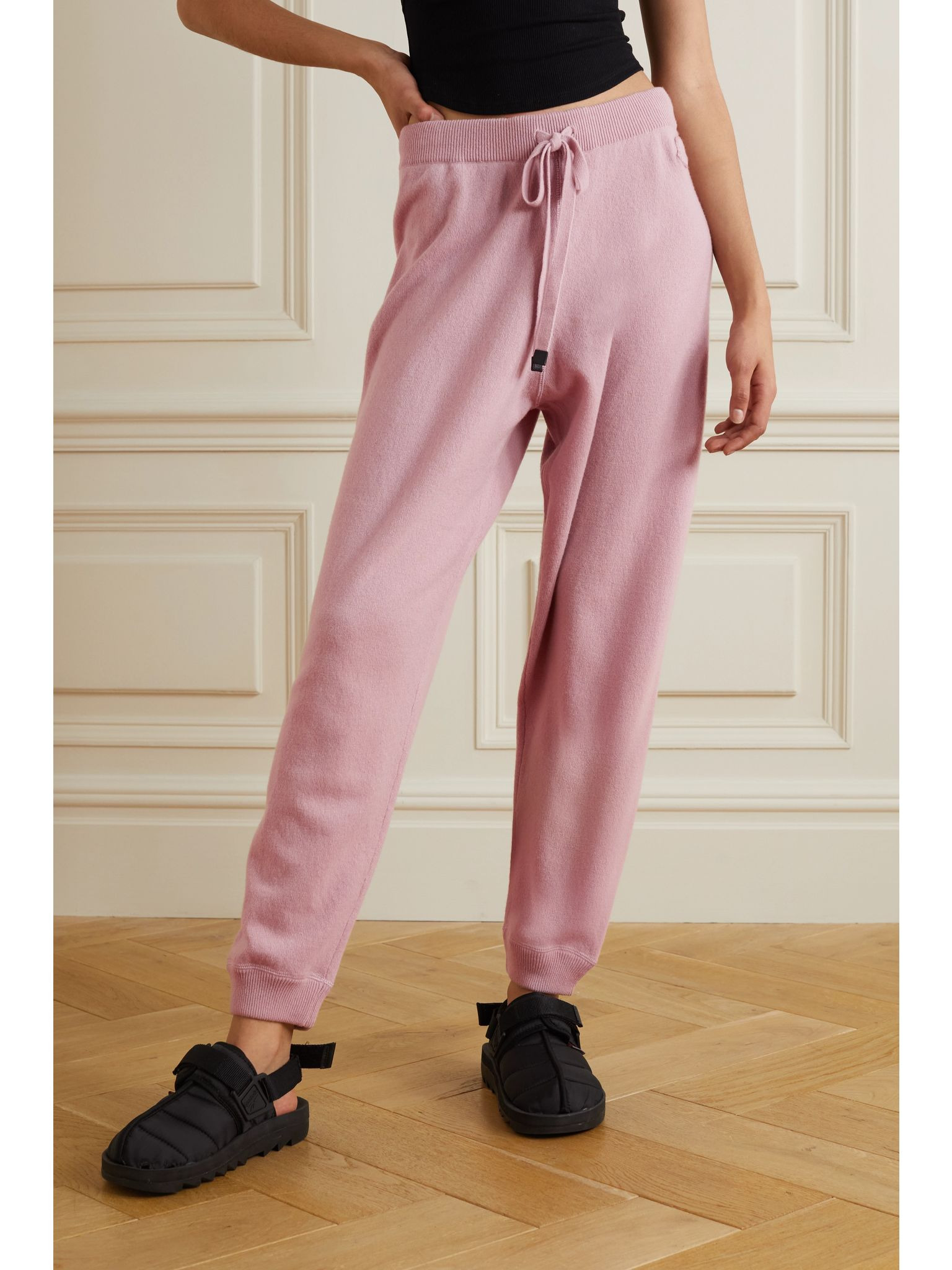 Leather-trimmed wool and cashmere-blend track pants Baby pink - 3