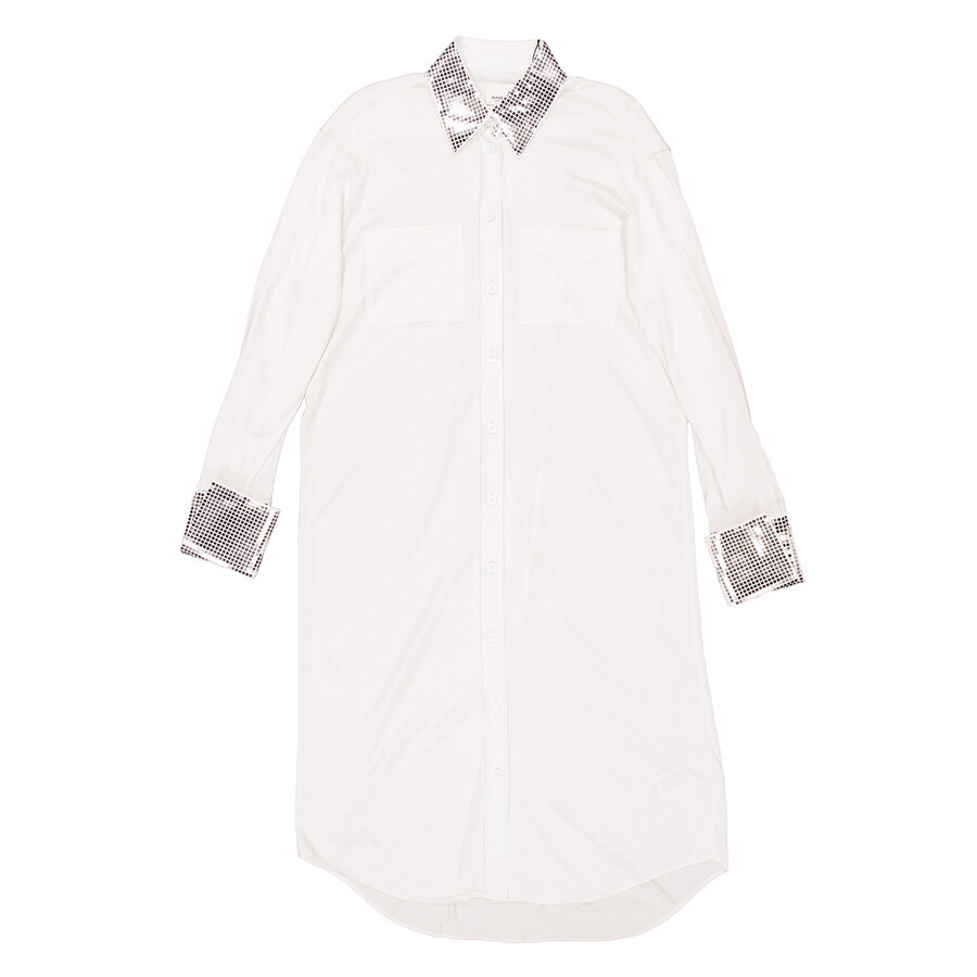 Burberry Ladies Optic White Mirrored Cotton Trim Silk Jersey Oversized Shirt Dress - 4