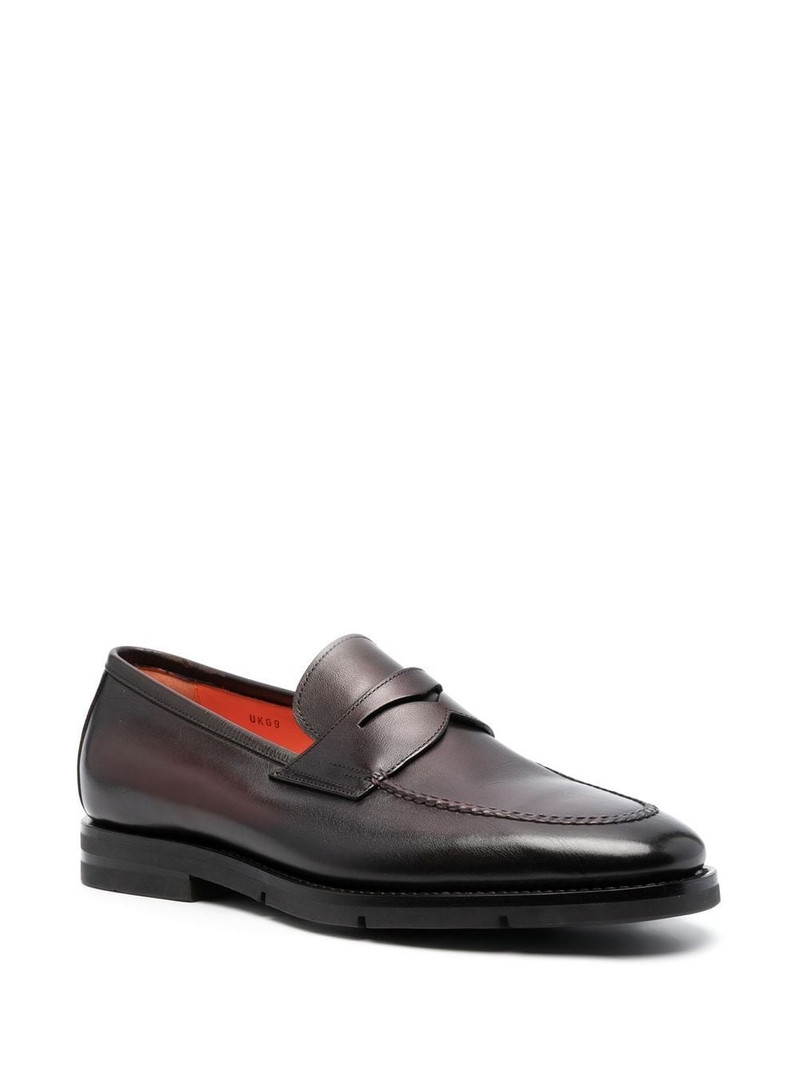 Santoni almond-toe leather penny loafers outlook