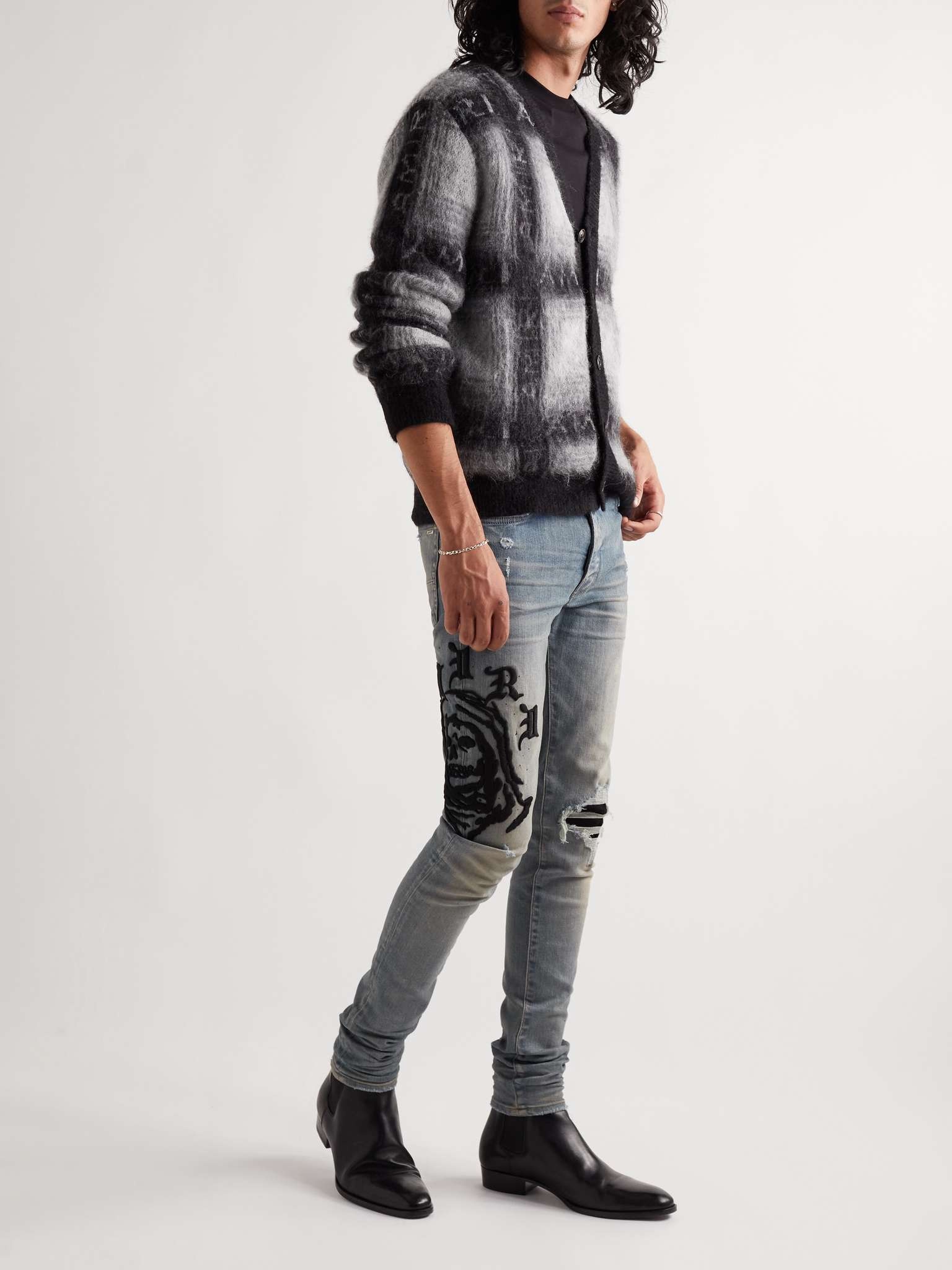 + Wes Lang Skinny-Fit Distressed Embroidered Jeans - 2