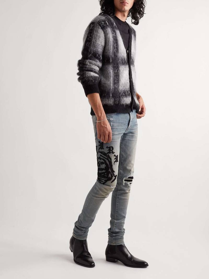 AMIRI + Wes Lang Skinny-Fit Distressed Embroidered Jeans outlook