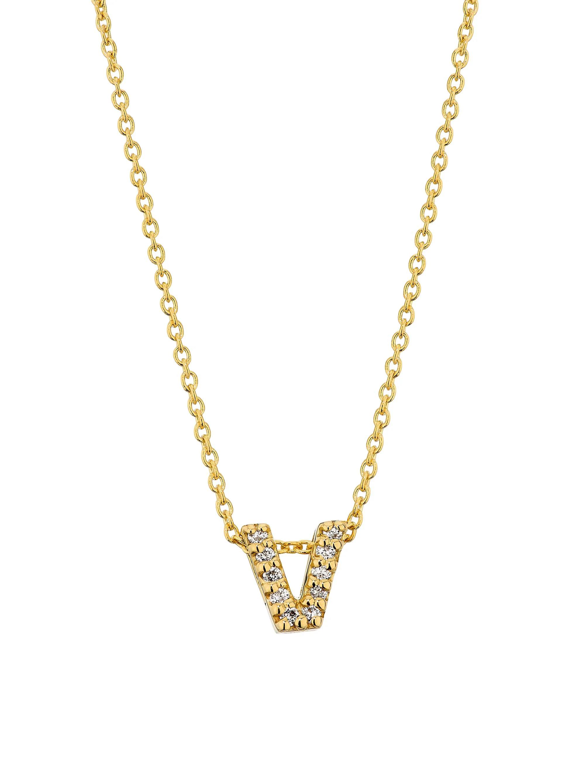 Women's Tiny Treasures Diamond & 18K Yellow Gold Initial Necklace - Initial V - 1