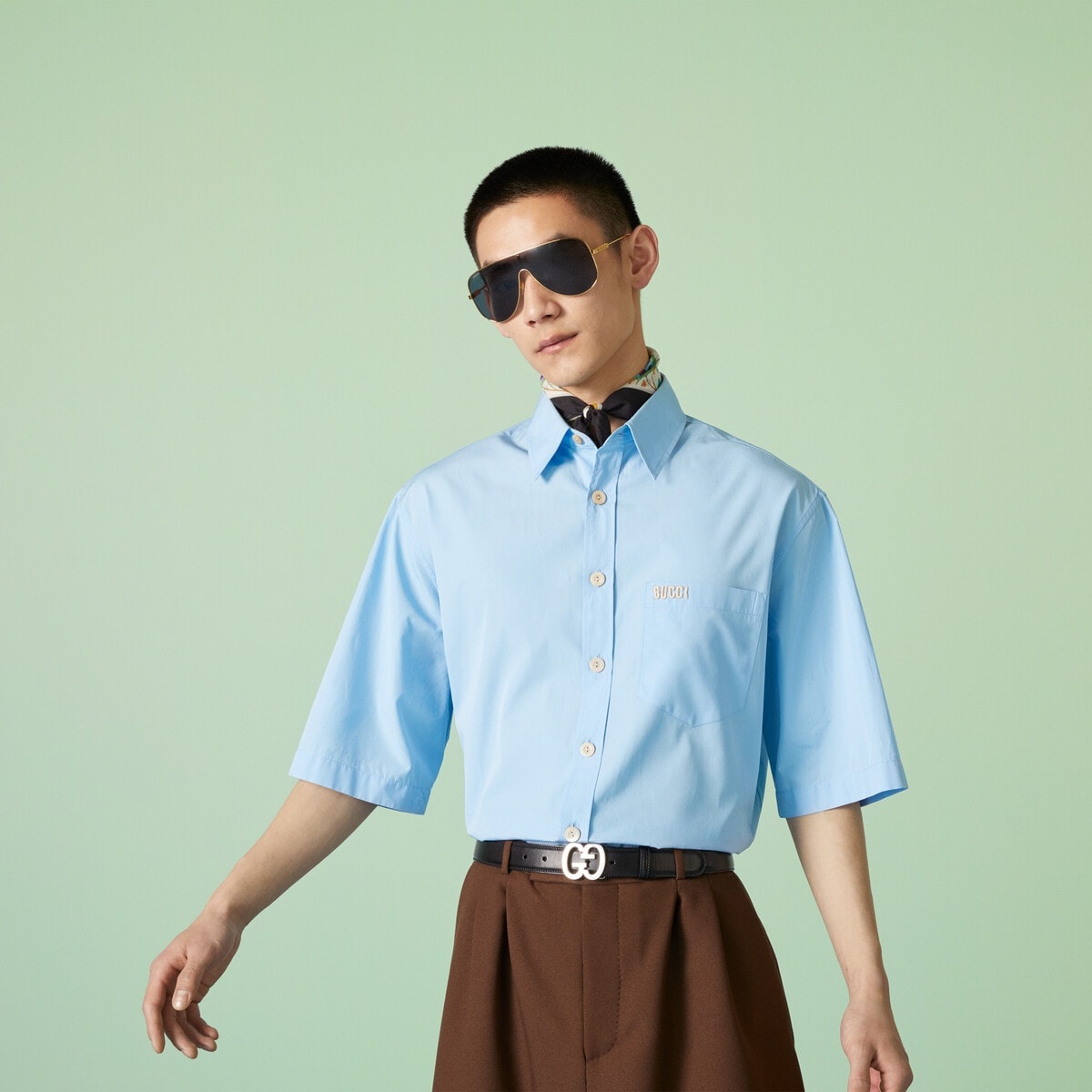 GUCCI Cotton poplin shirt with embroidery | REVERSIBLE