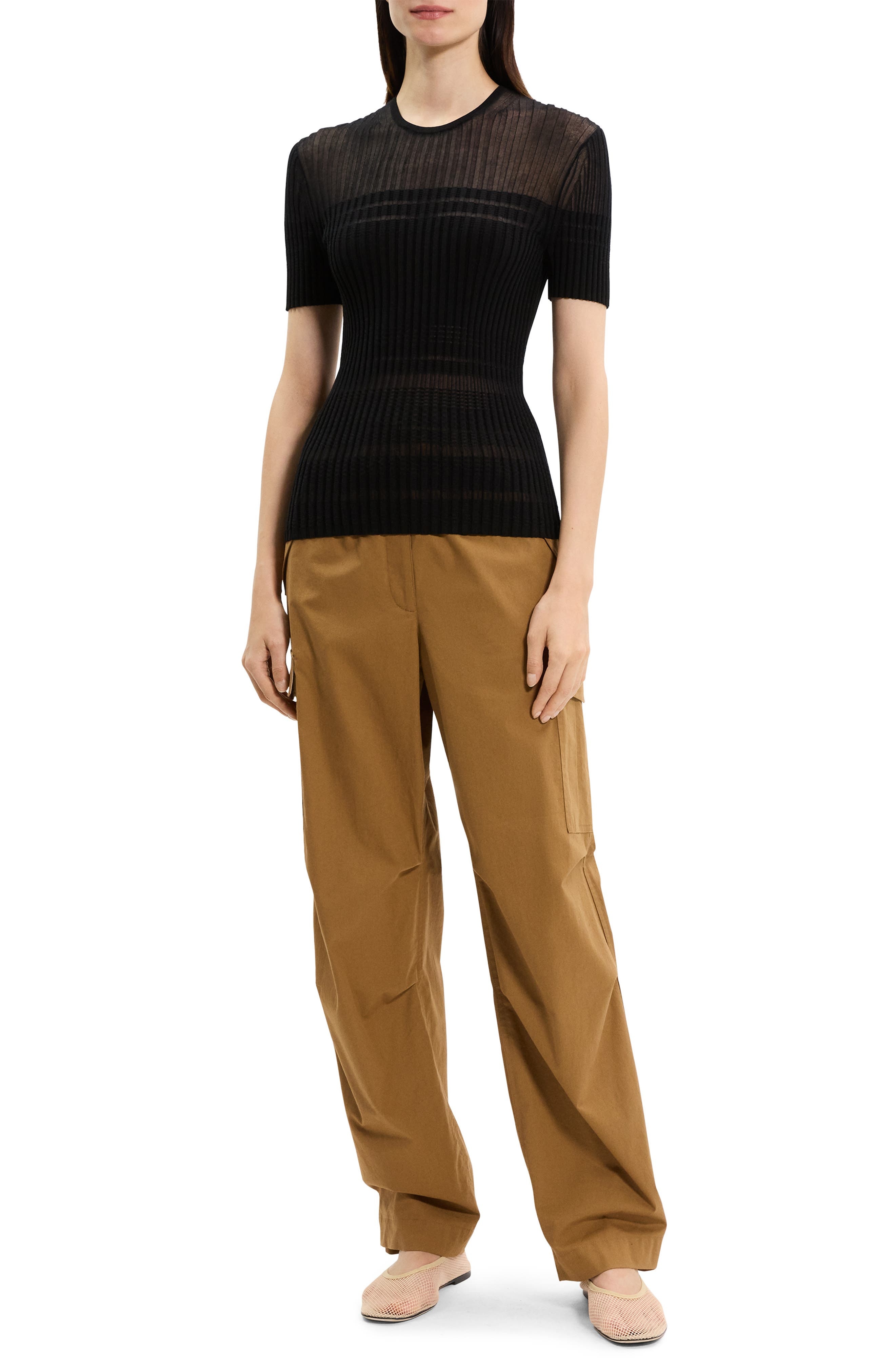 Theory Sheer Stripe T-Shirt in Black at Nordstrom - 8