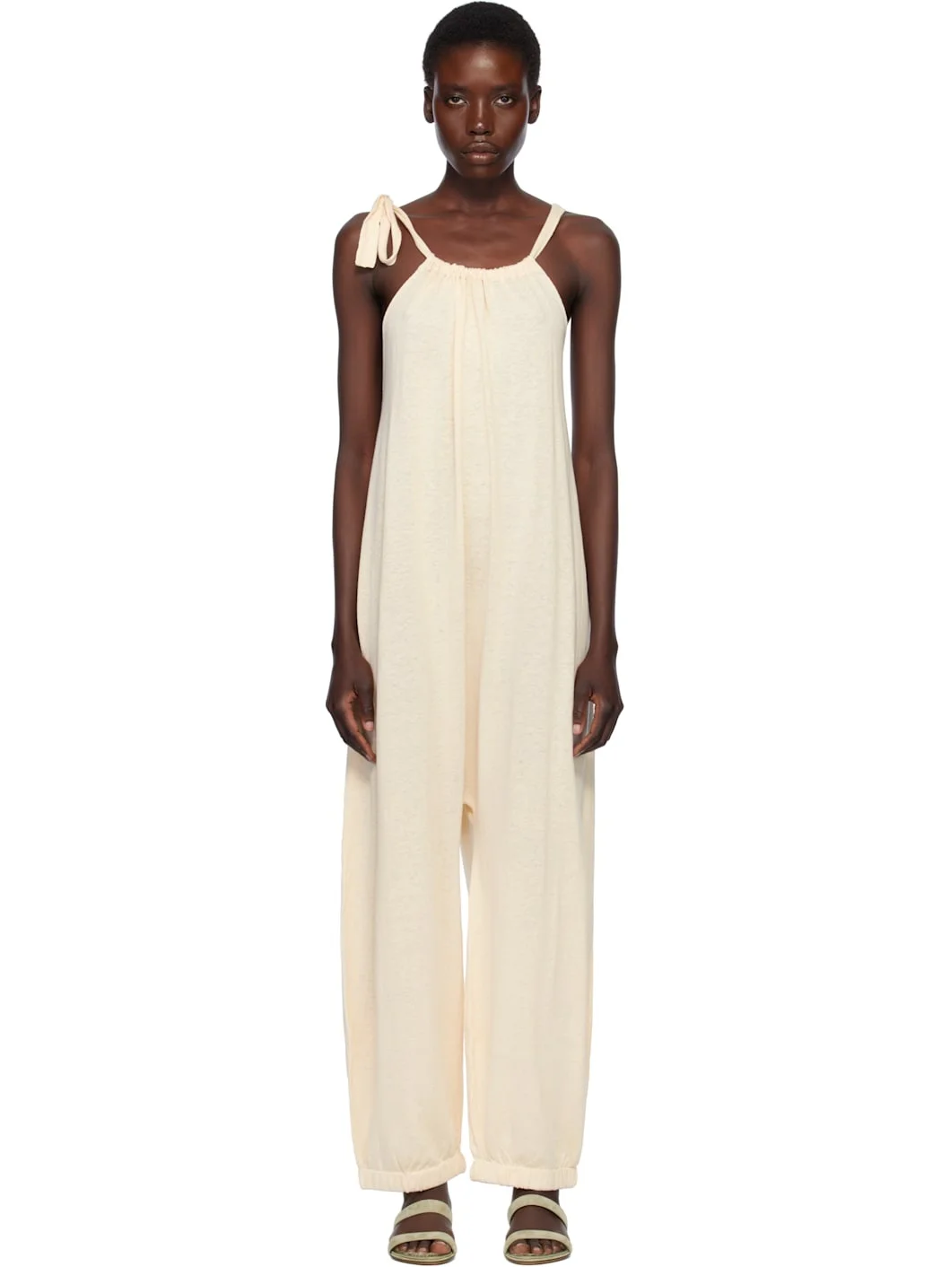 Beige Gather Jumpsuit - 1