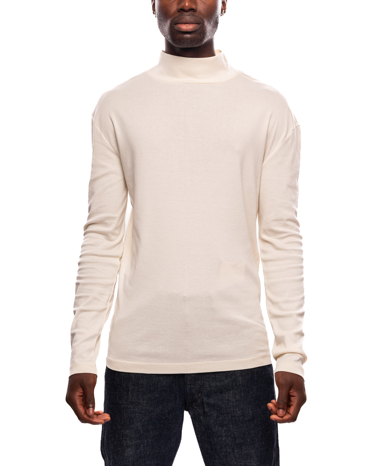 Long Sleeve Rib Turtle Neck Light Cream - 1