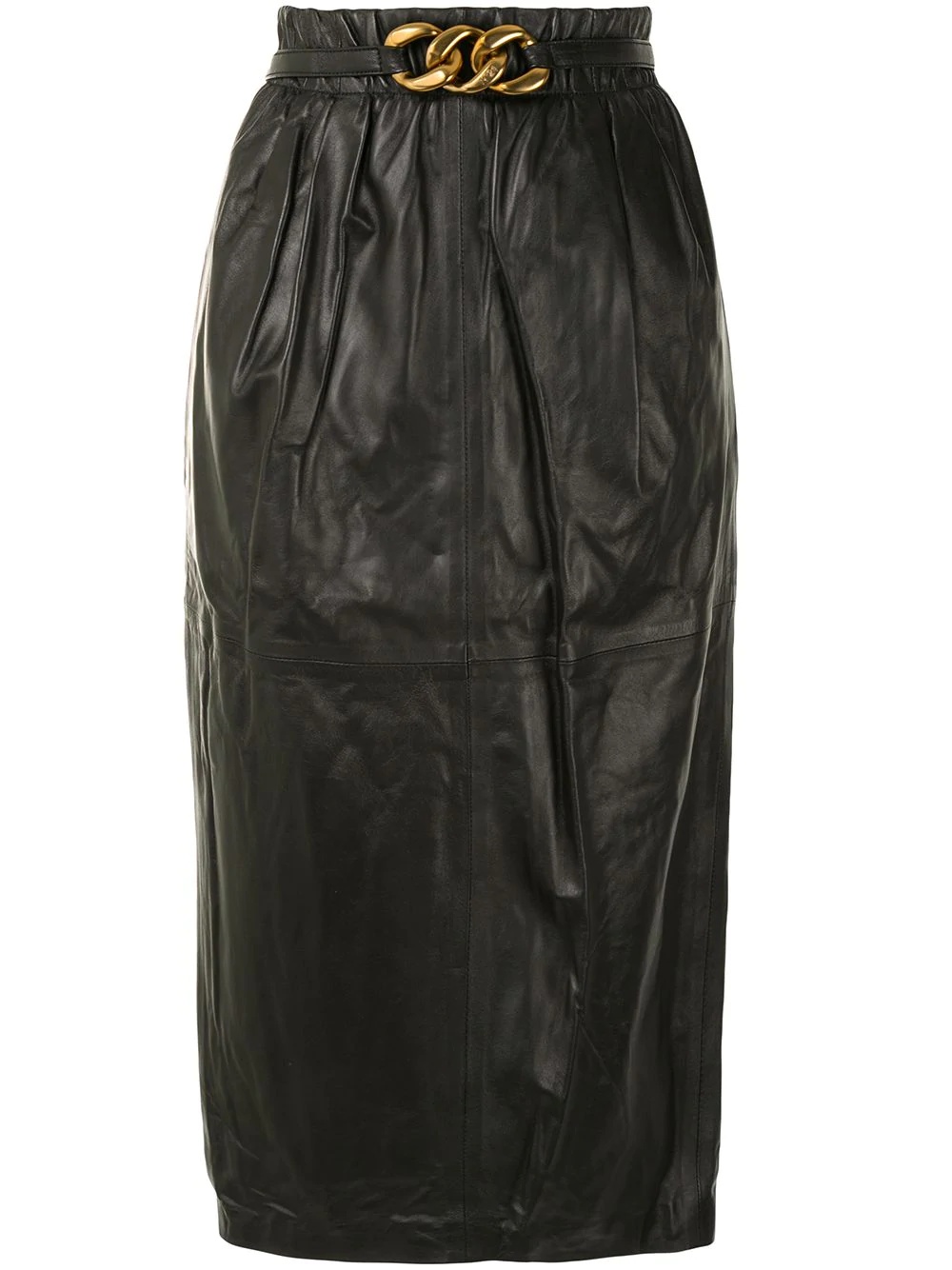 gathered lamb skin pencil skirt - 1