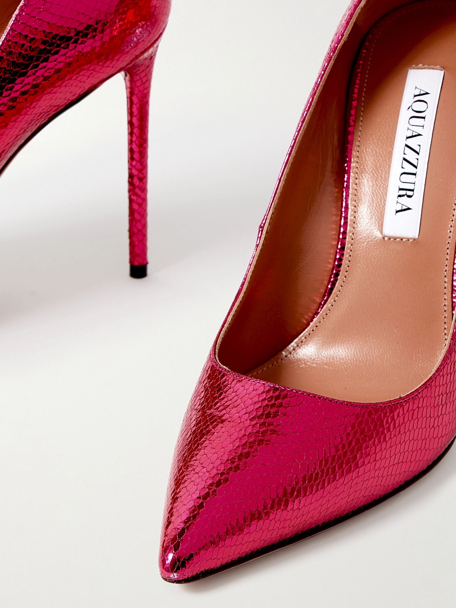 Purist 105 metallic snake-effect leather pumps Fuchsia - 4