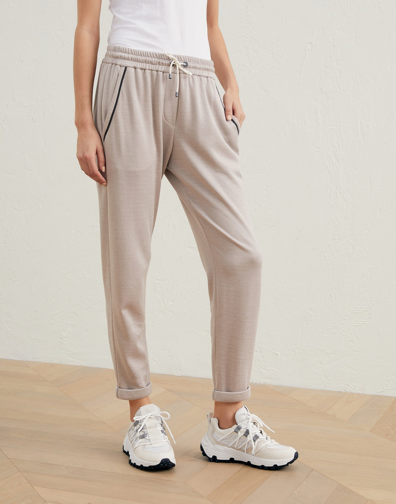 Cotton and silk French terry trousers with shiny pocket - 1