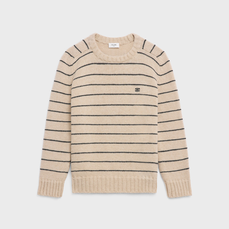 triomphe crew neck sweater in striped wool 1