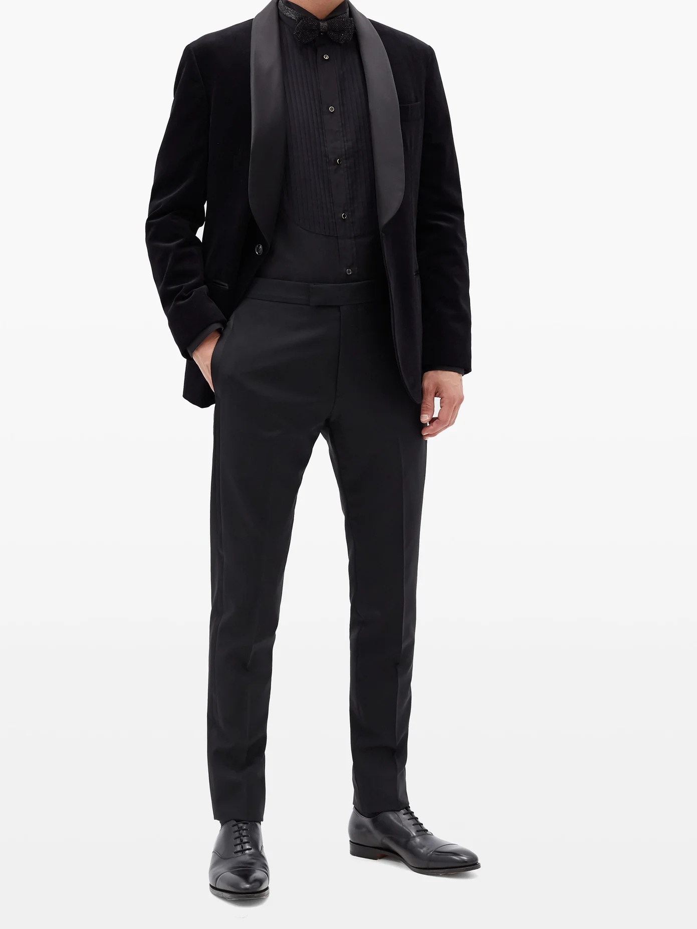 Satin-trim wool-blend tuxedo trousers - 2