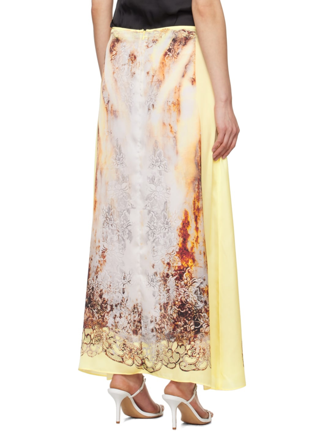 Yellow Lace Print Maxi Skirt - 3