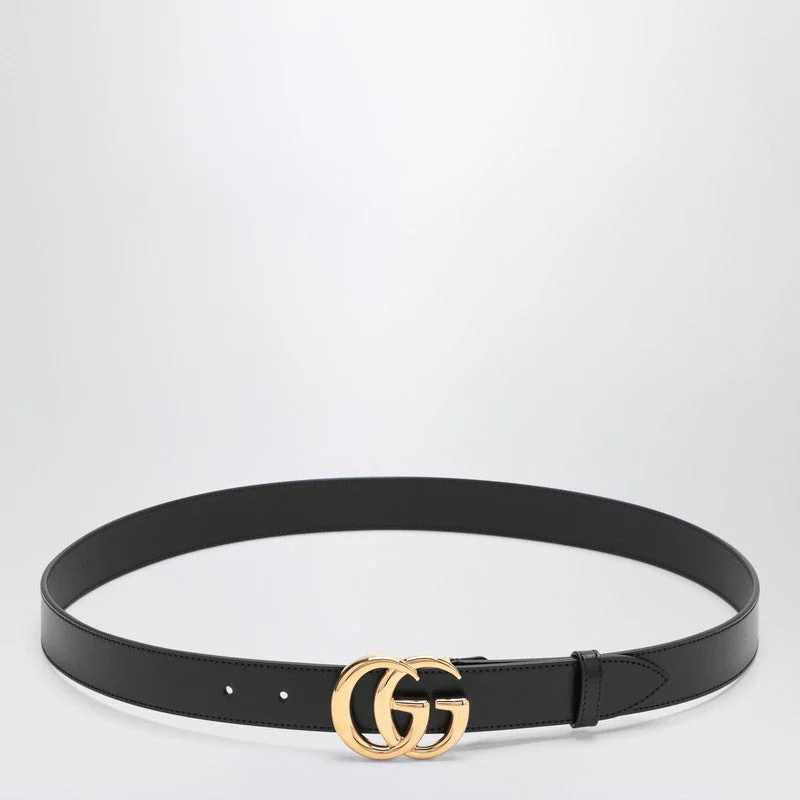 Gucci Black Belt With Double Gg Buckle Men - 1
