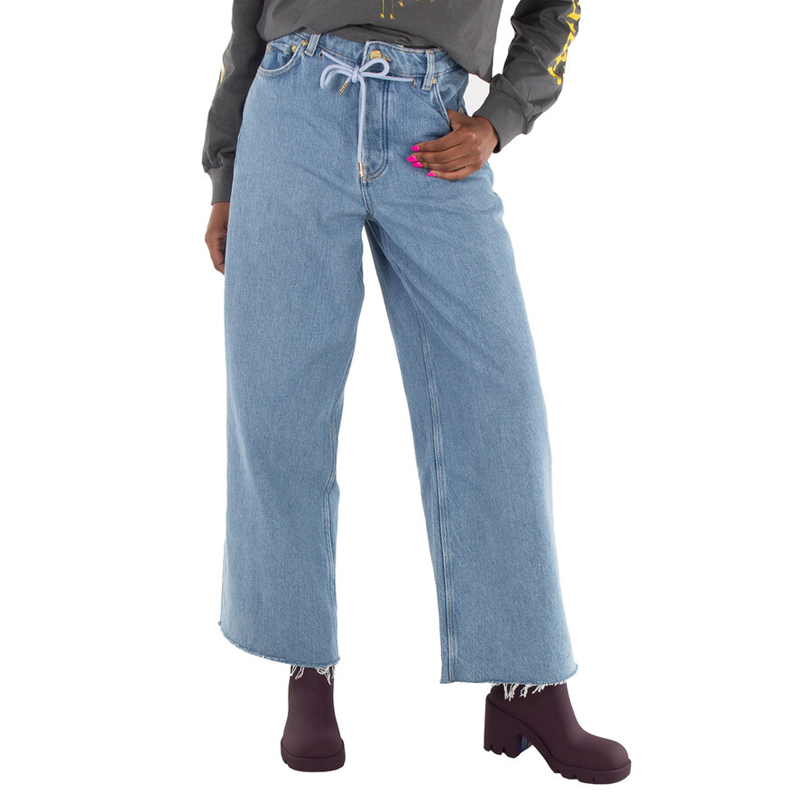 Ganni Light Blue Stone Denim Wide Drawstring Jeans - 1