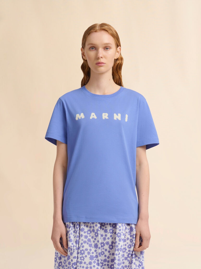 LIGHT BLUE JERSEY T-SHIRT WITH MARNI SCRIBBLED LOGO - 2