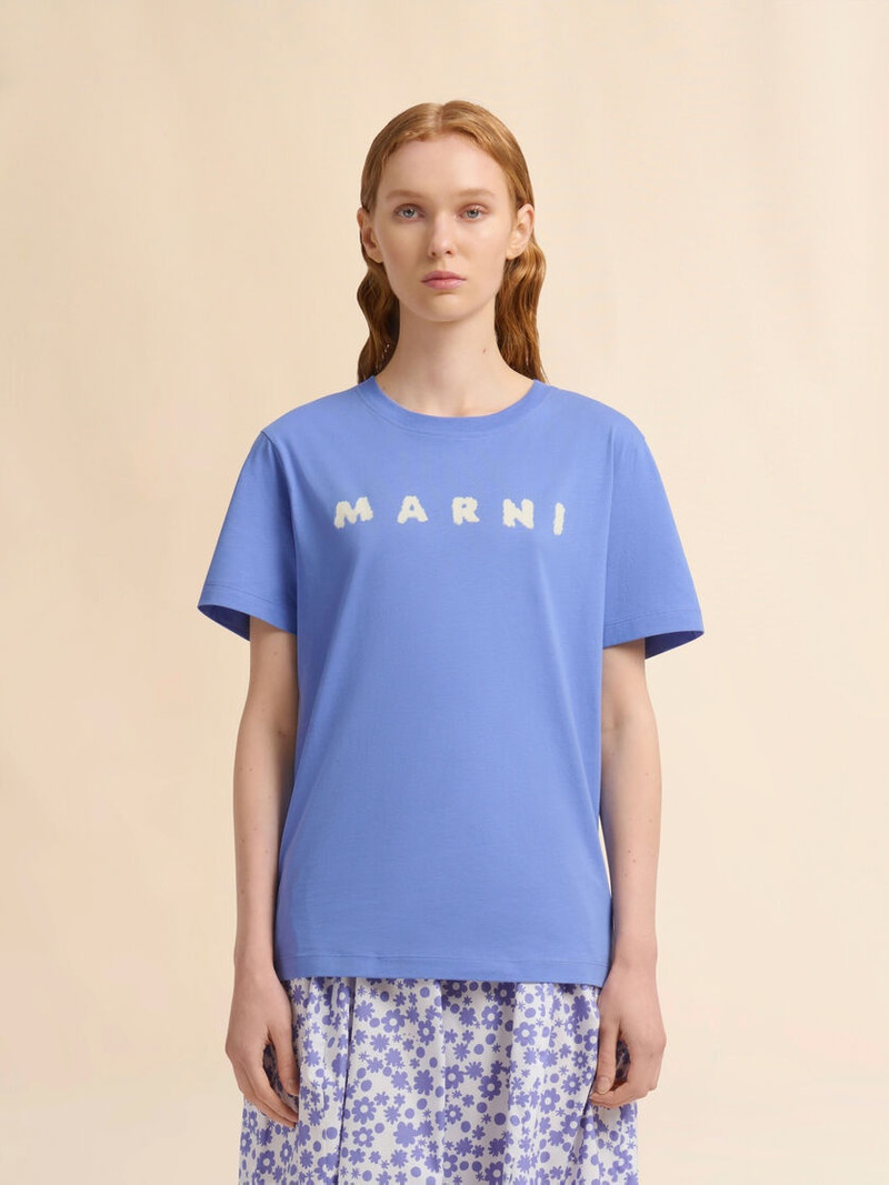 Marni LIGHT BLUE JERSEY T-SHIRT WITH MARNI SCRIBBLED LOGO outlook