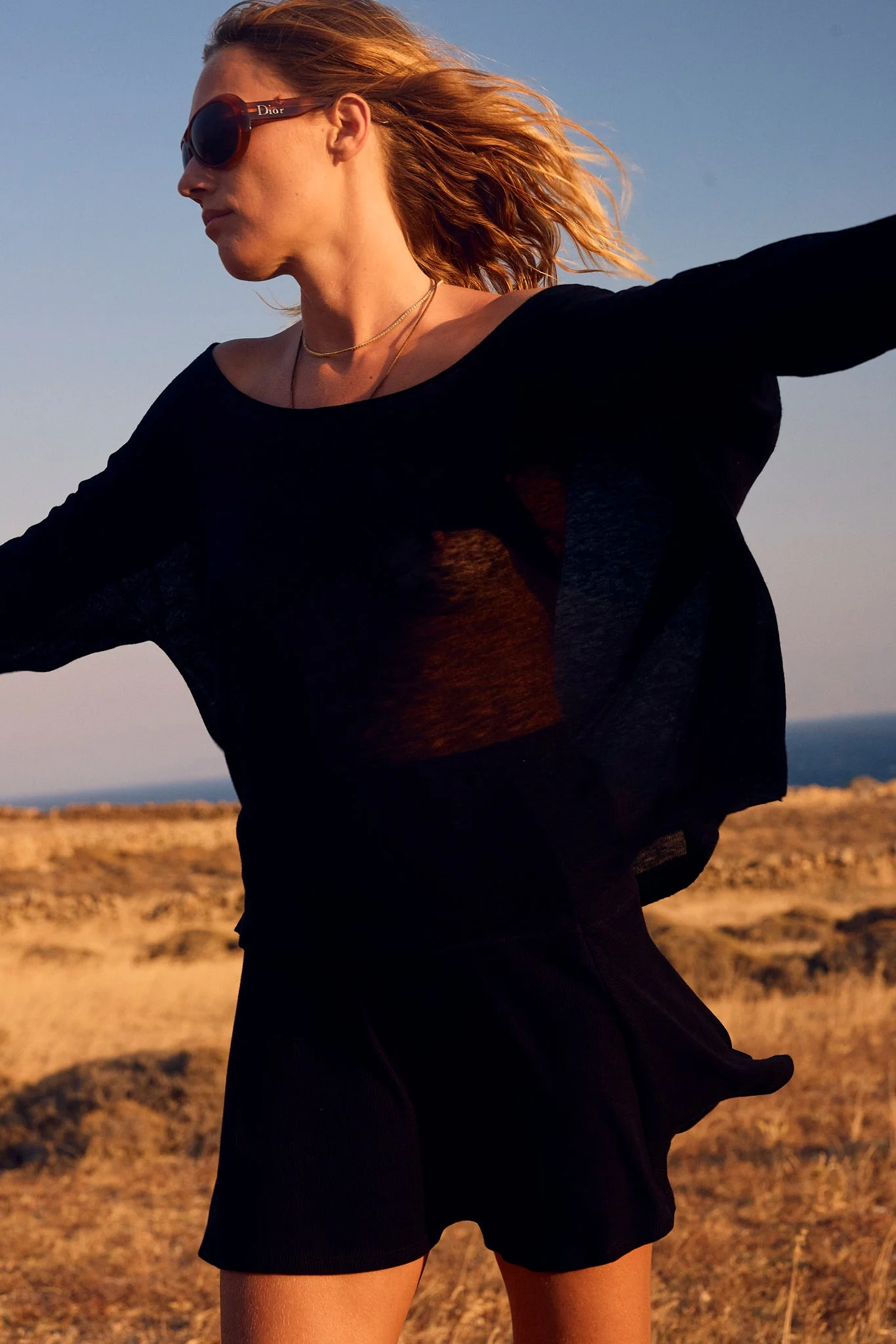 BLACK TISSUE CASHMERE OFF-SHOULDER TOP - 1
