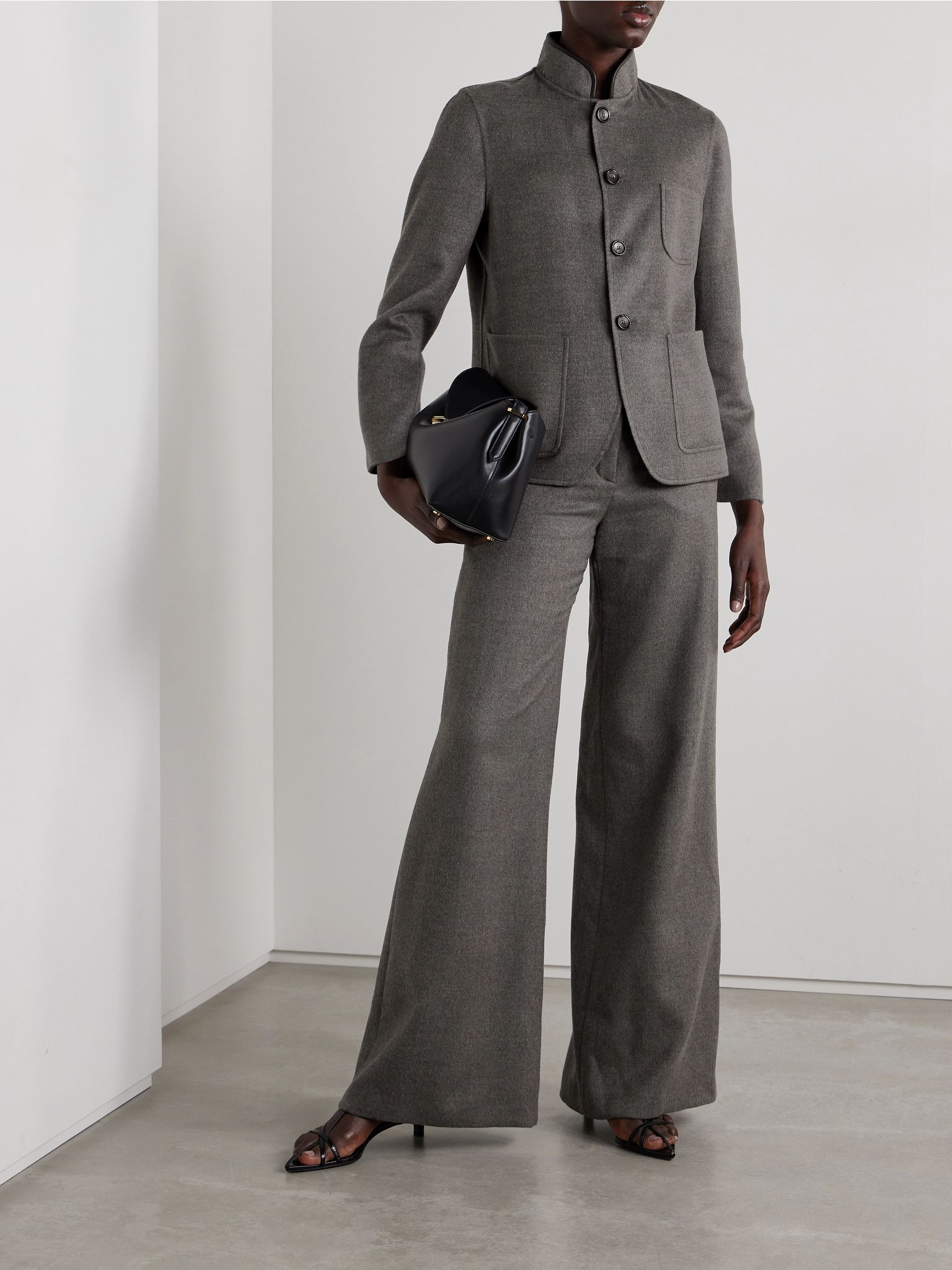 Leather-trimmed cashmere jacket Gray - 2