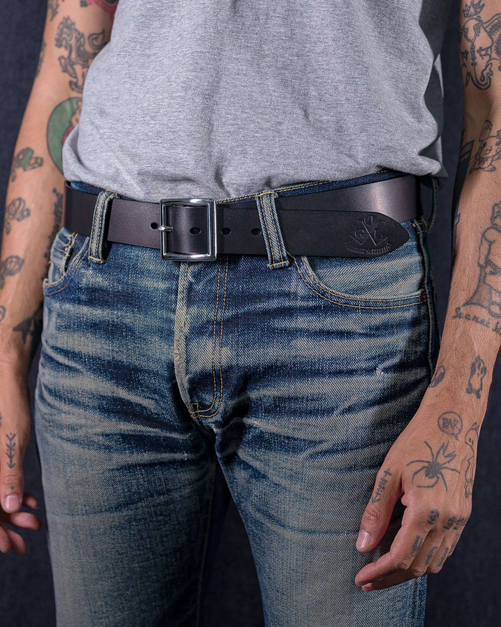 OGL-BELT-FULL-VTG-BLK OGL Vintage Buckle Leather Belt - Black - 2