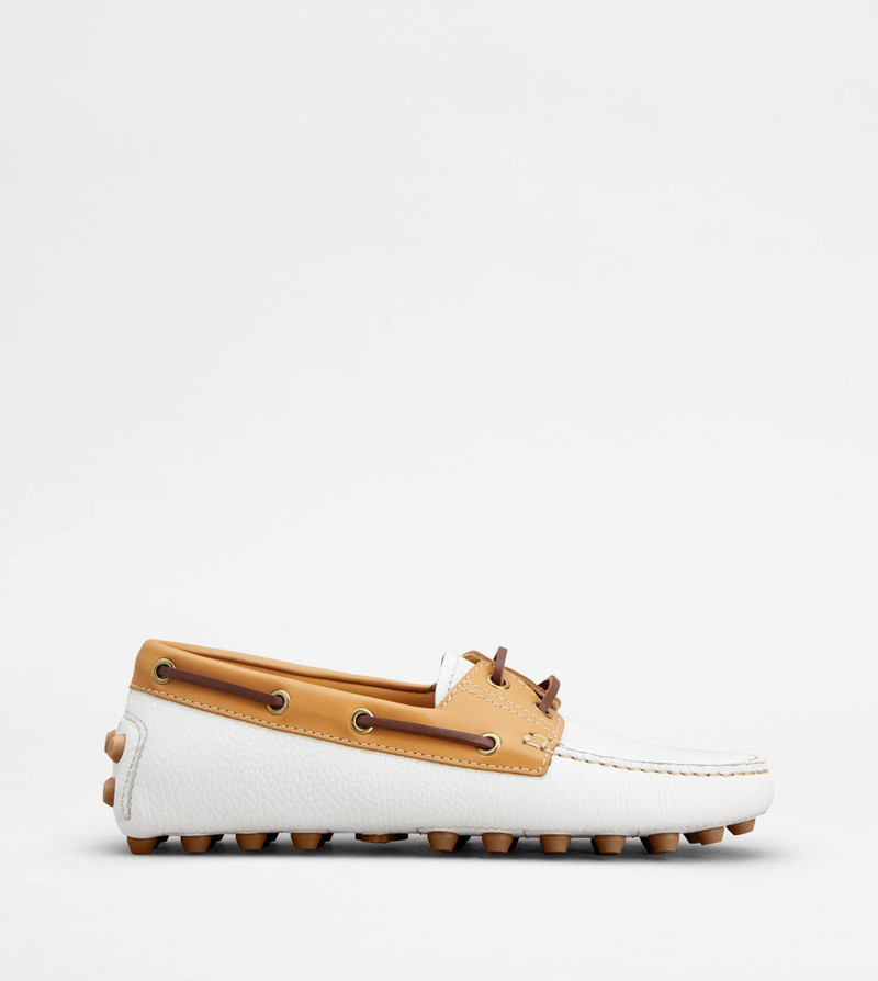 BOAT GOMMINO BUBBLE IN LEATHER - WHITE, NATURAL, BROWN 1