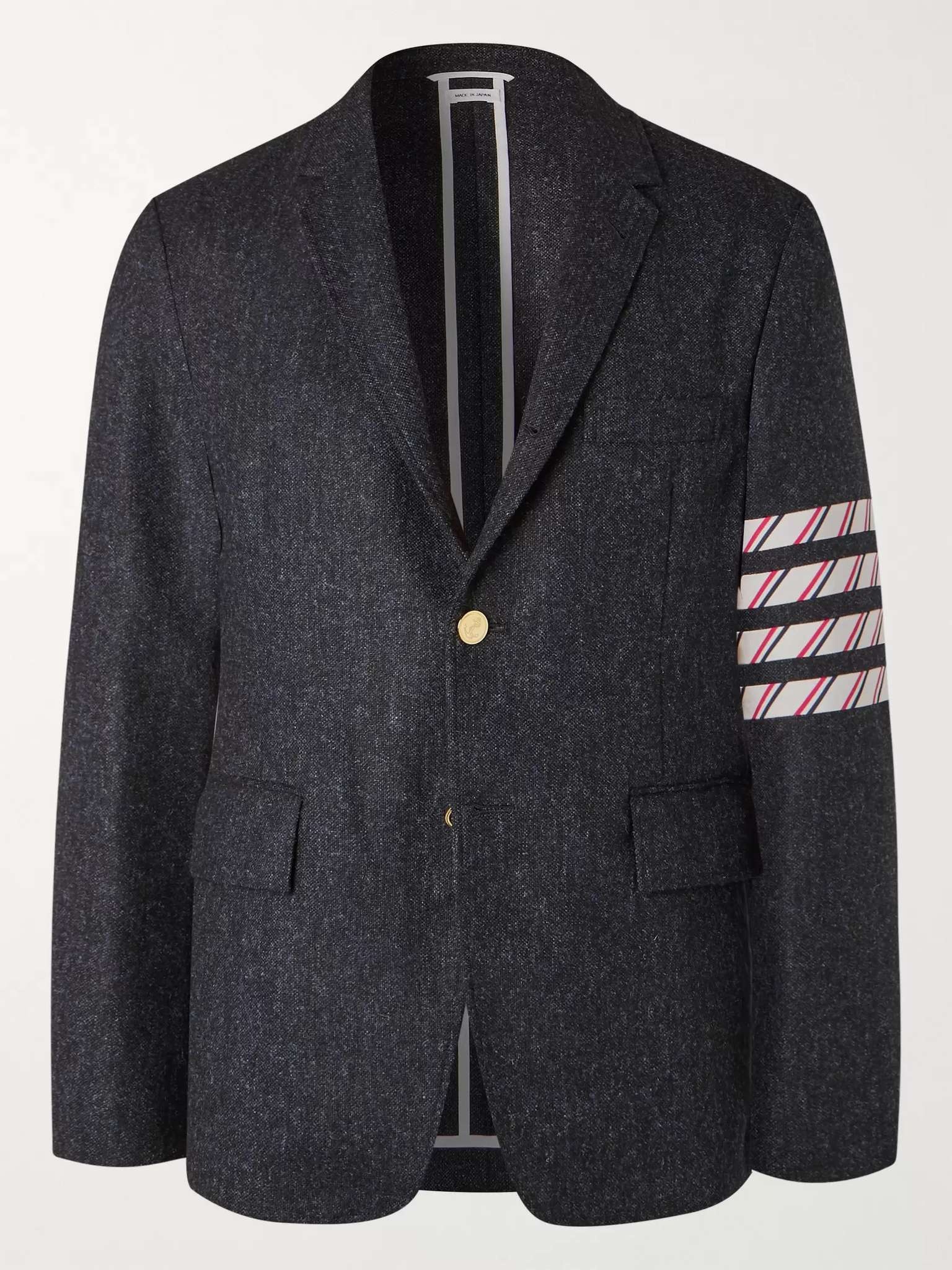 Navy Slim-Fit Unstructured Striped Donegal Wool-Tweed Blazer - 1