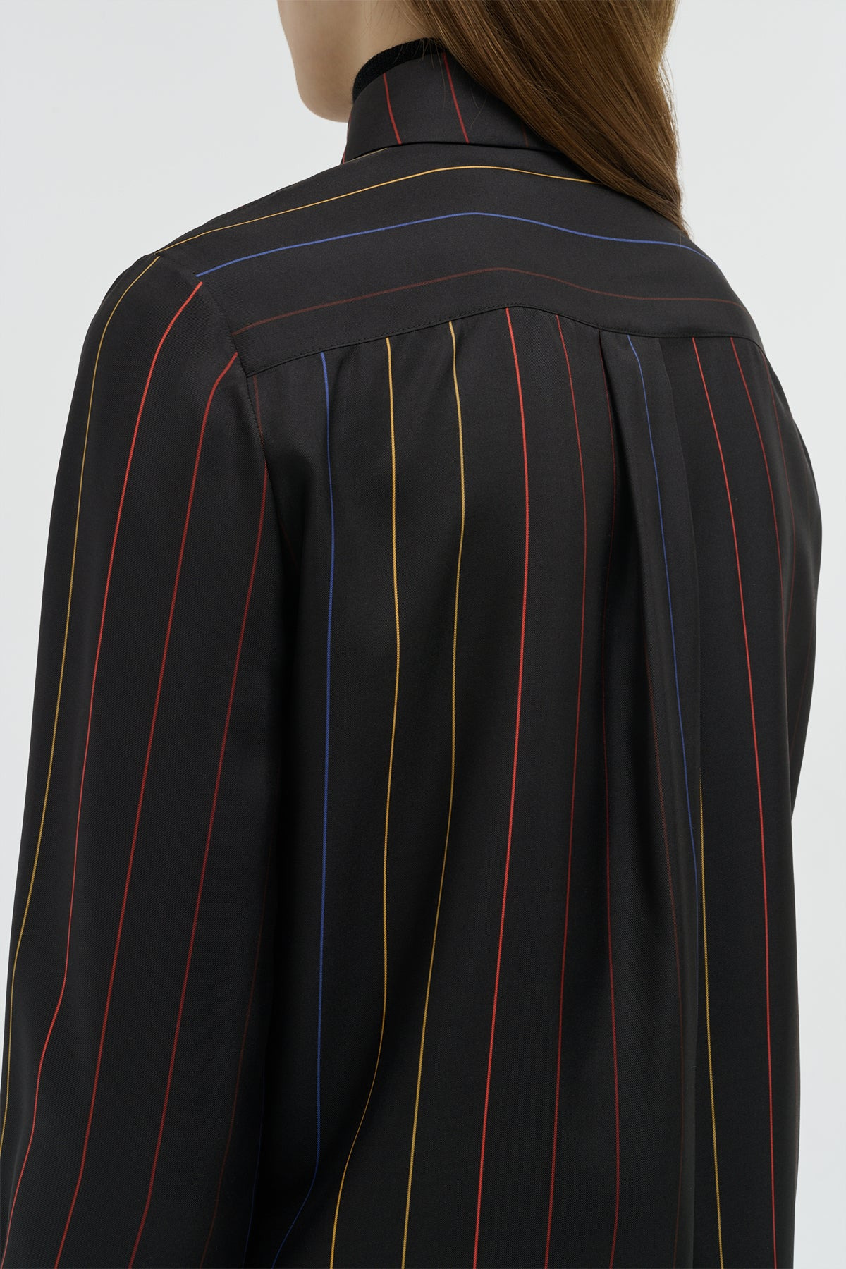 Henri Blouse in Charcoal Multi Pinstripe Silk Twill - 6