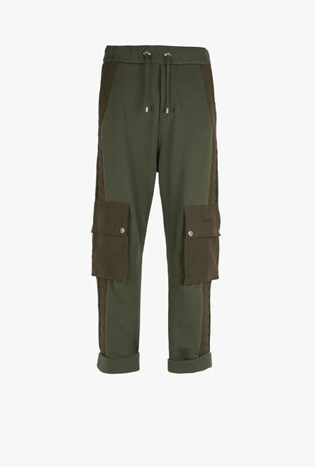 Wide-legged khaki jersey and nylon cargo sweatpants - 1