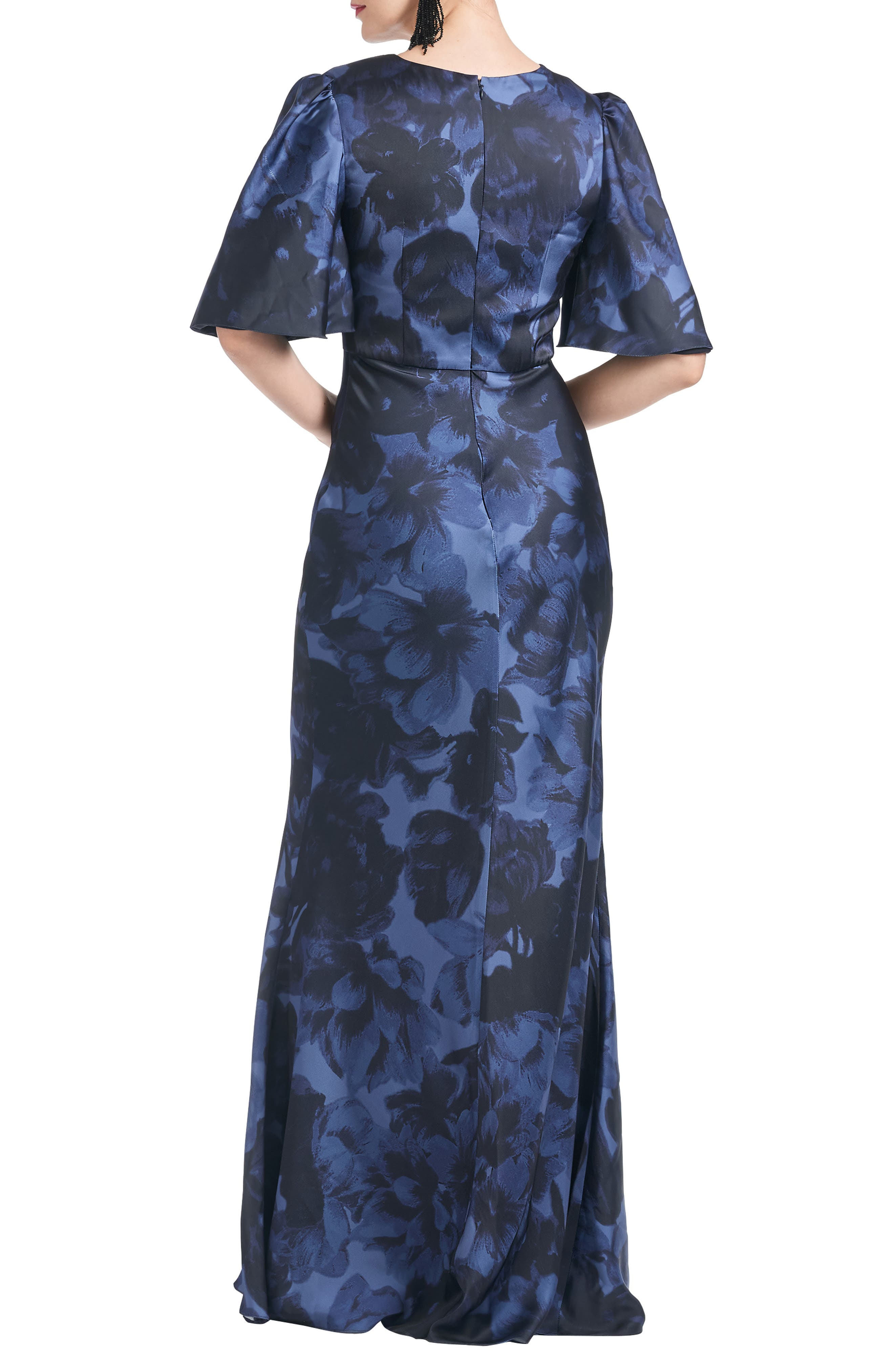 Sachin & Babi Mae Floral Print Satin Crepe Trumpet Gown in Deep Ocean Bouquet at Nordstrom - 2