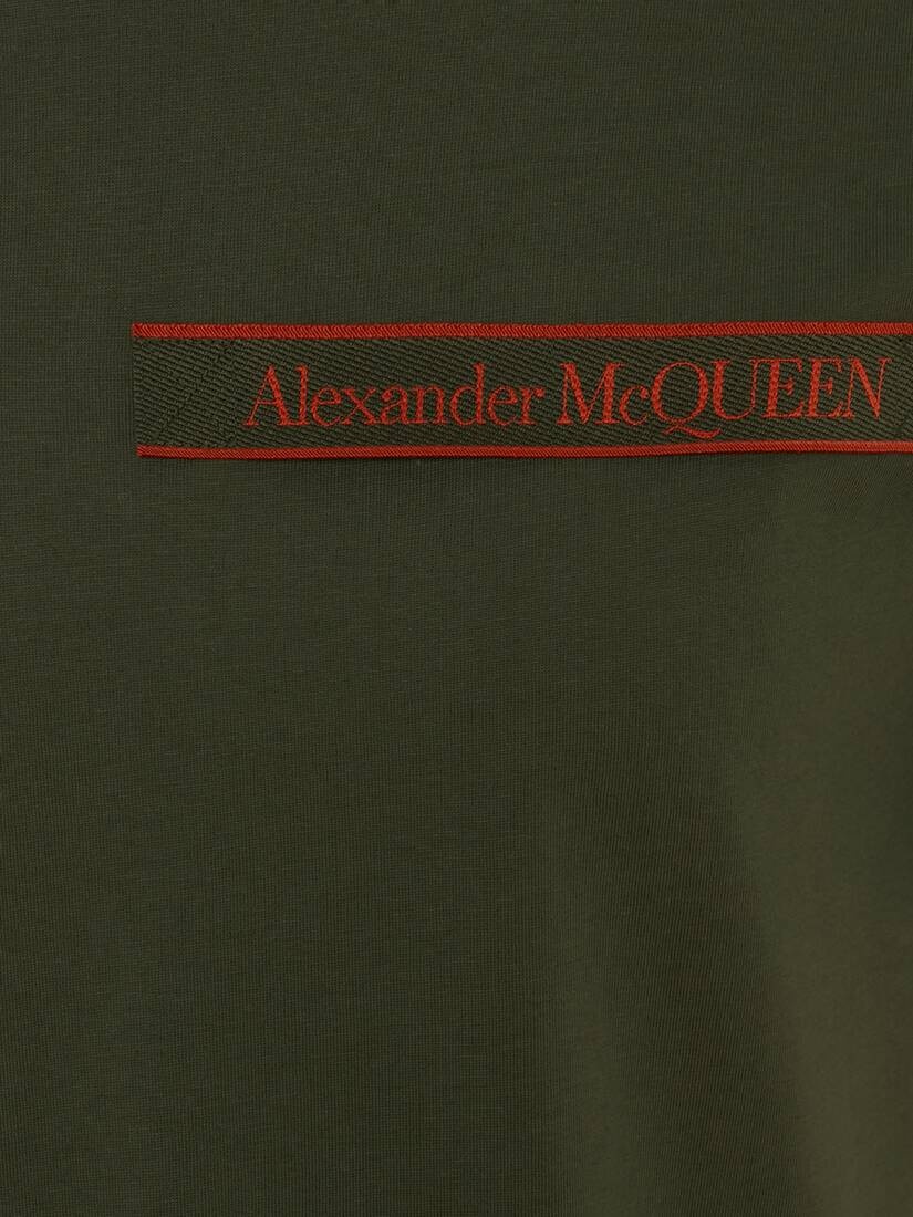 Selvedge Logo Tape Detail T-shirt in Khaki - 5