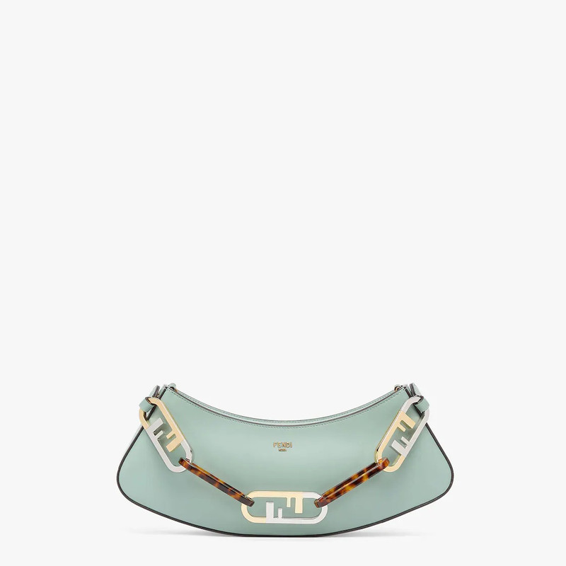 Pouch made of mint green leather with zipper closure, decorated with Fendi Roma lettering in gold-co 1