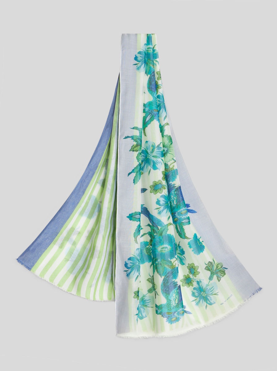 SCARF WITH STRIPED AND FLORAL PRINT - 1