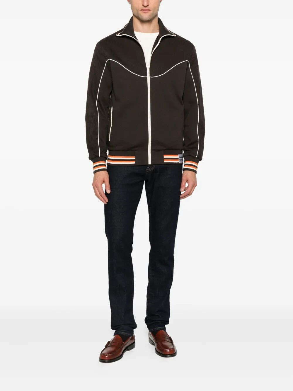 Golden Goose Men "Journey" Unisex Zipped Track Jacket Blend Cotton Flat Rib Jersey With Piping And L - 5
