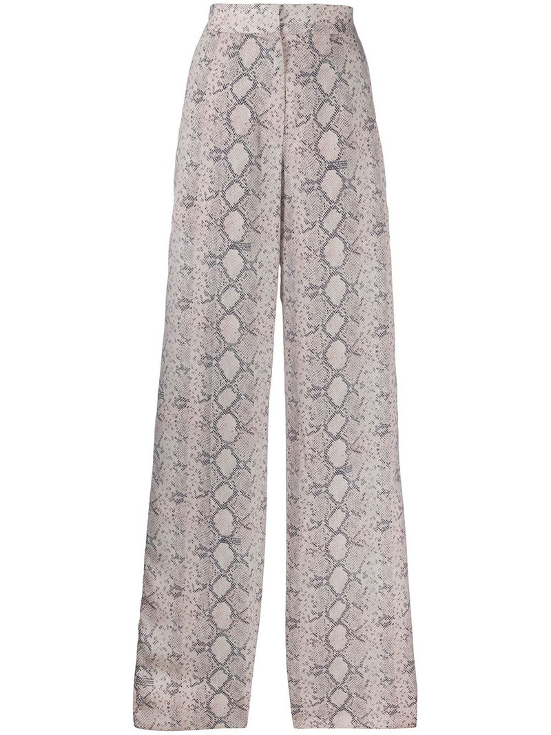 snakeskin print wide-leg trousers 1