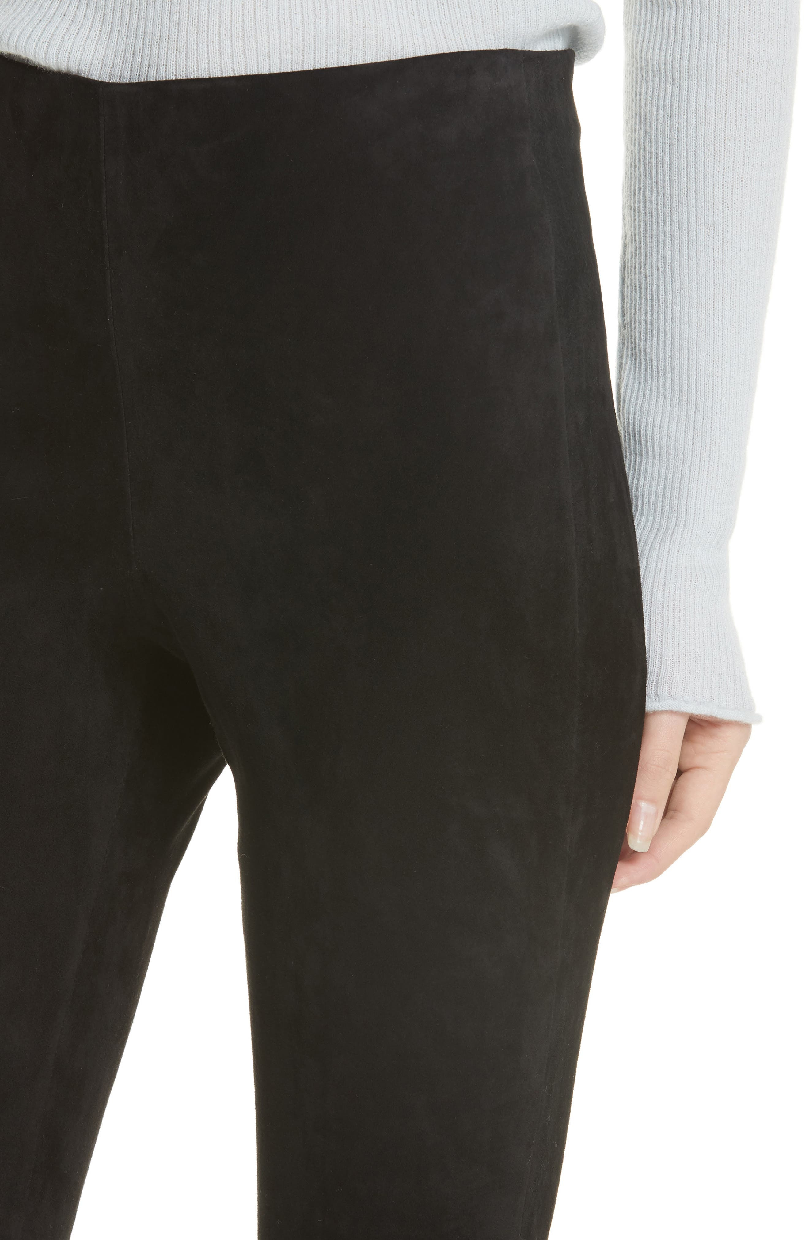Split Hem Crop Stretch Suede Pants - 4