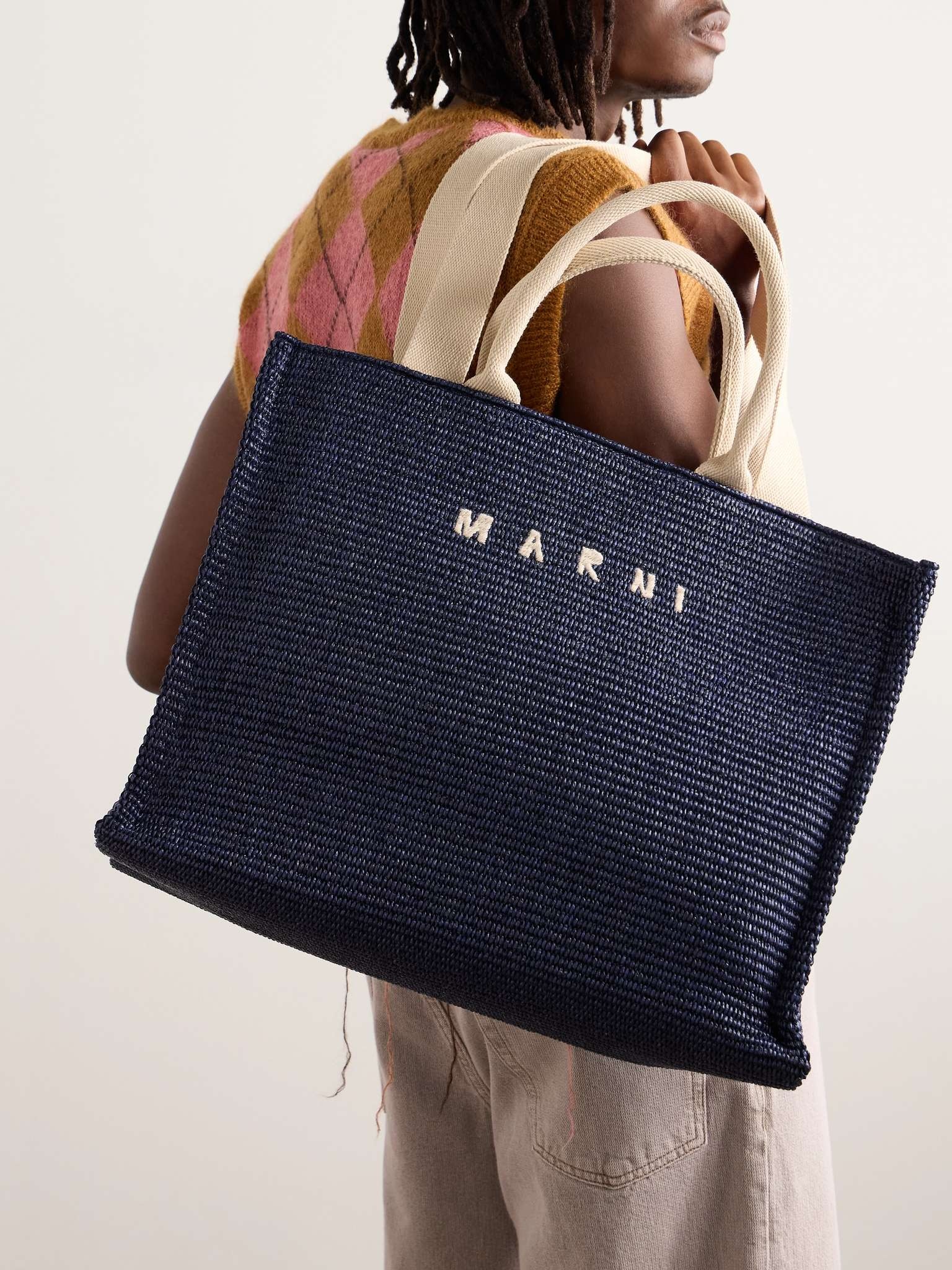 Logo-Embroidered Woven Raffia Tote Bag - 6