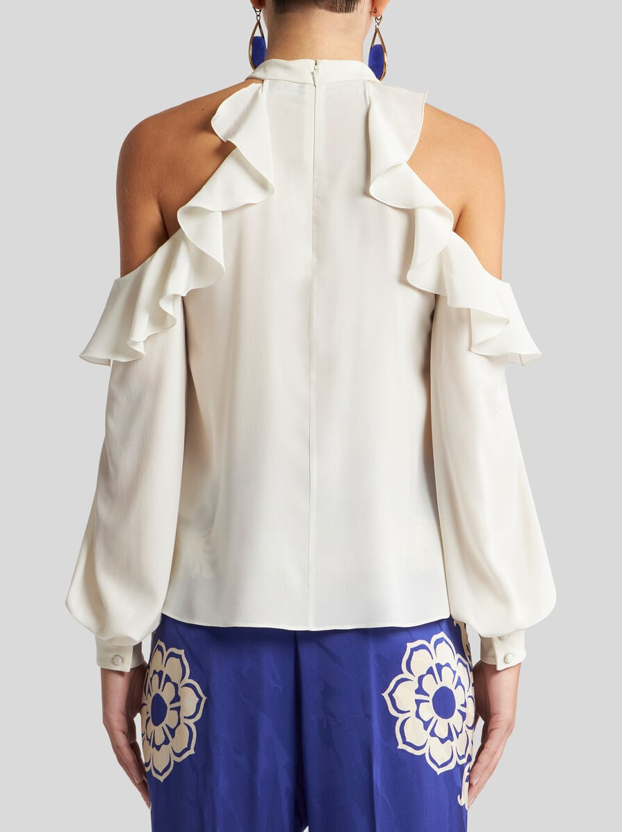 SILK TOP WITH OPEN SHOULDERS AND RUFFLES - 4