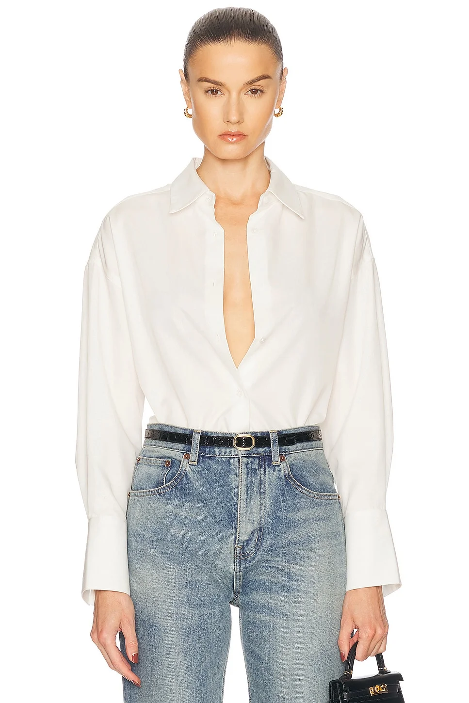 Boxy Long Sleeve Button Up Top - 1