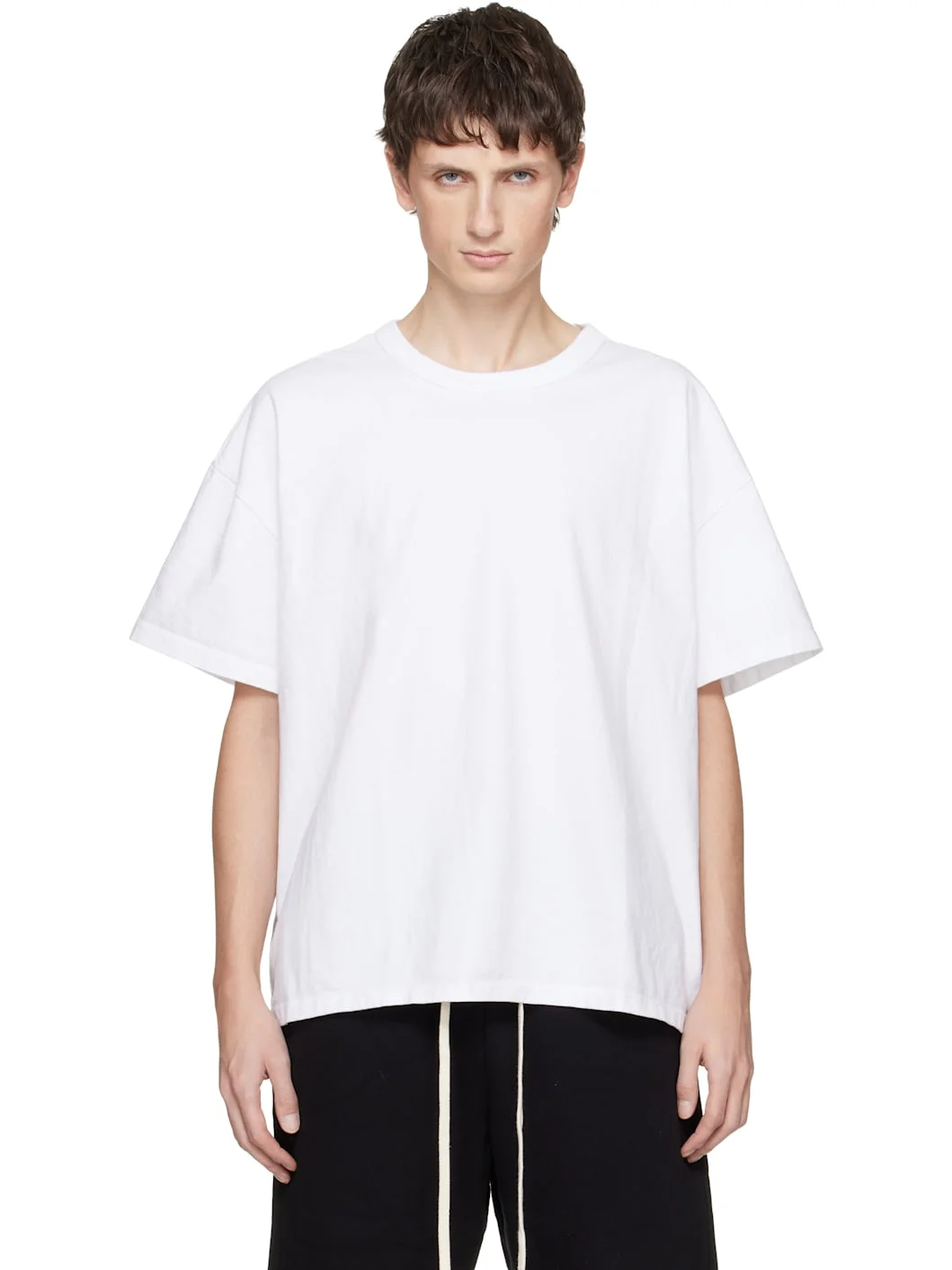 White Lightweight Binded Neck Oversized T-shirt - 1
