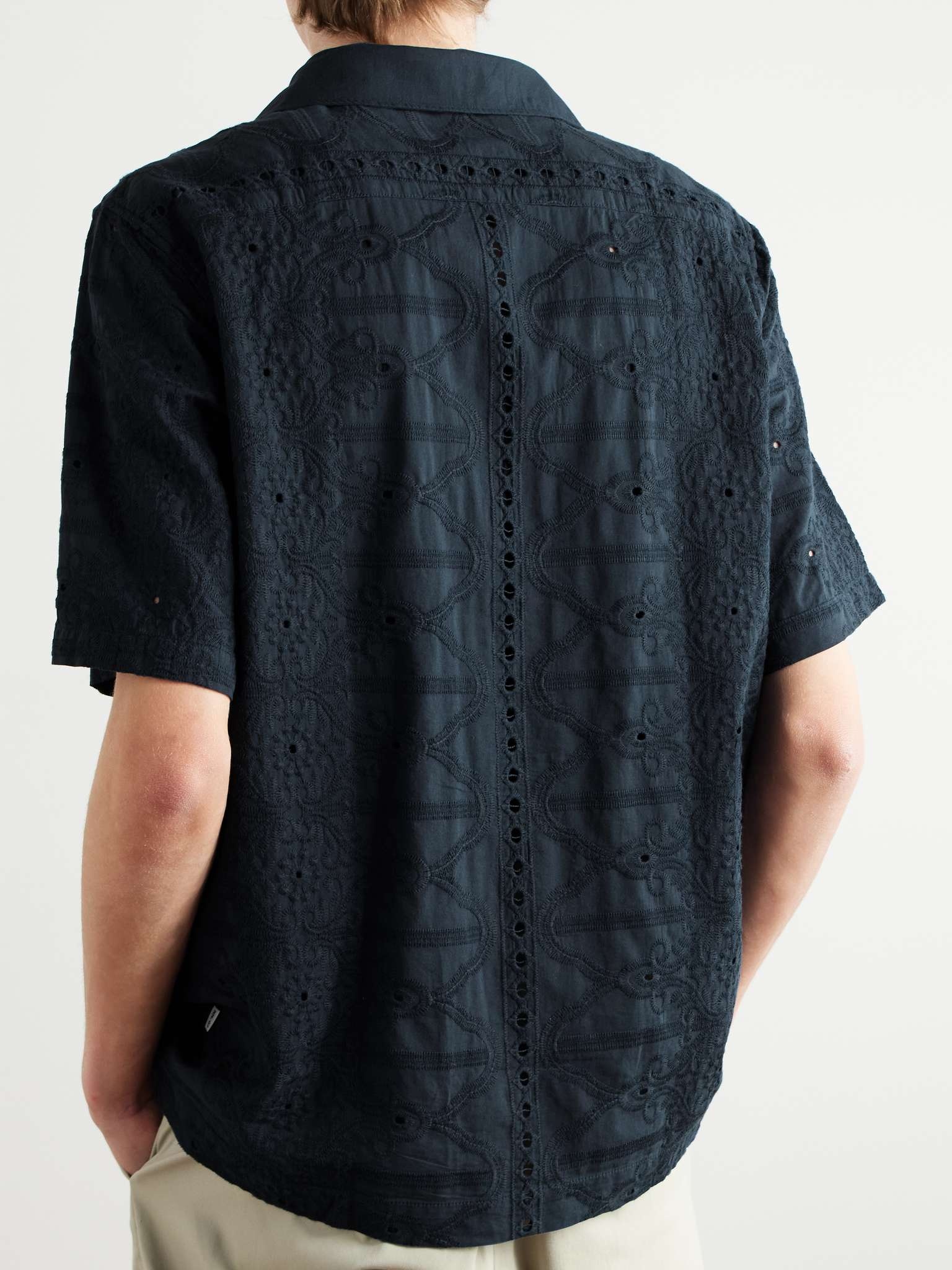 Julio 5392 Camp-Collar Broderie Anglaise Cotton Shirt - 3