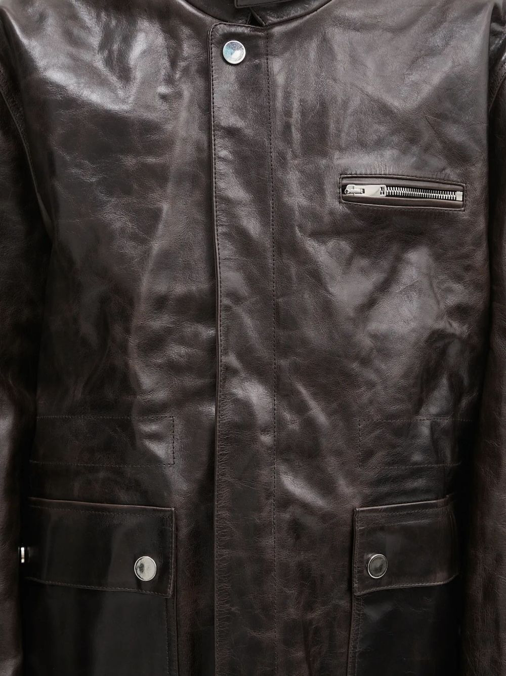 snap-fastening flap-pockets leather jacket - 5